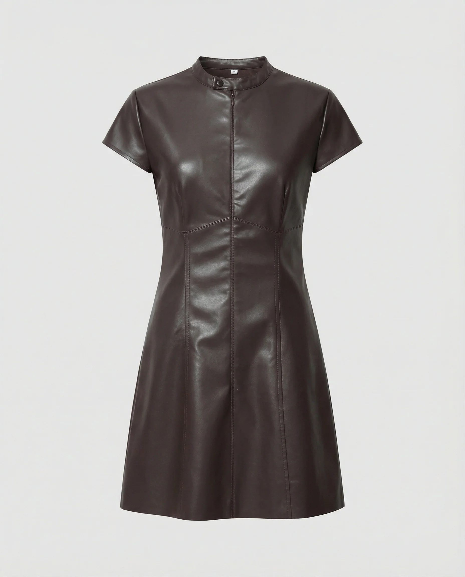 Damen Kleid Lederoptik Stehkragen - Image 4
