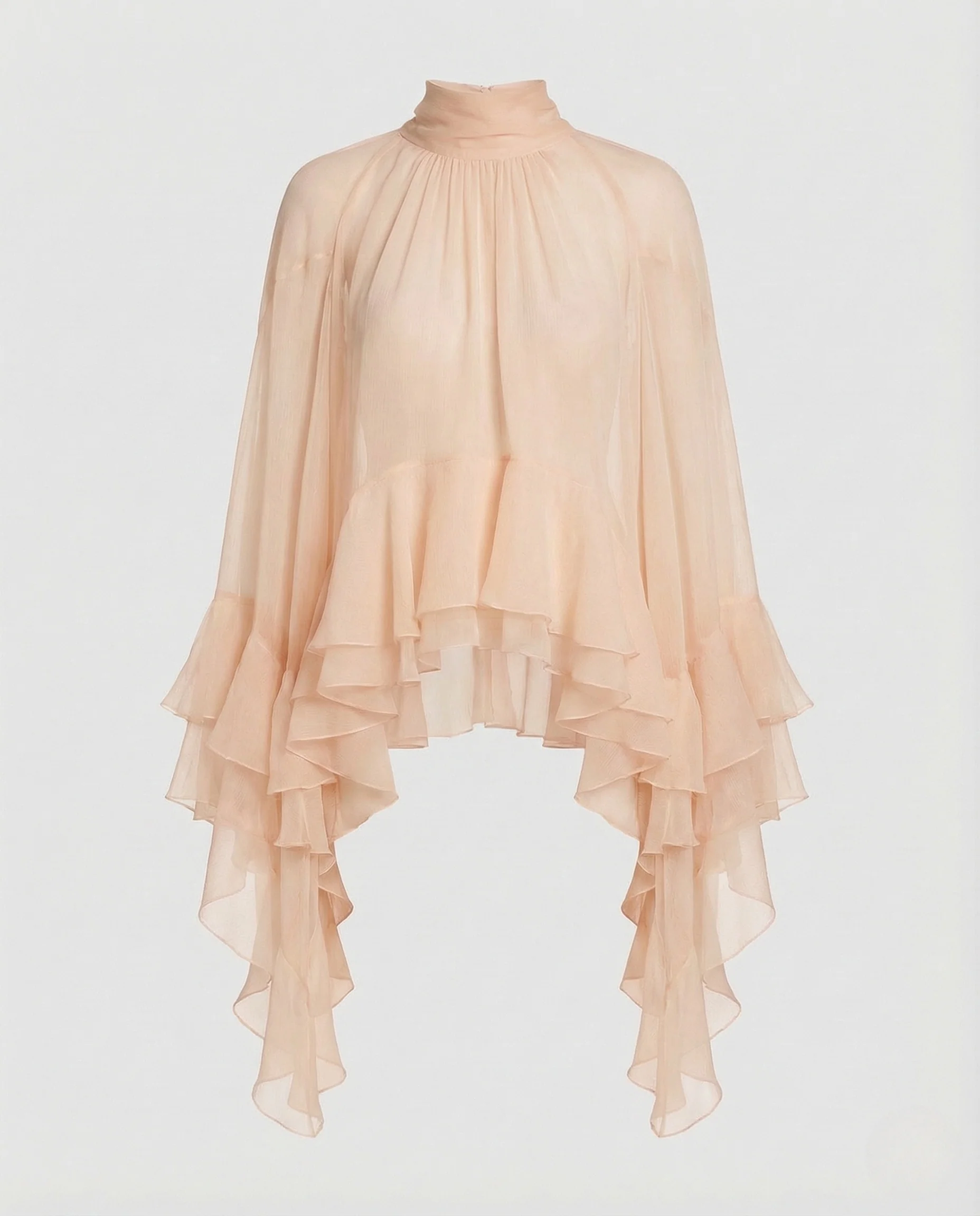 Damen Chiffonbluse Volants Stehkragen - Image 6