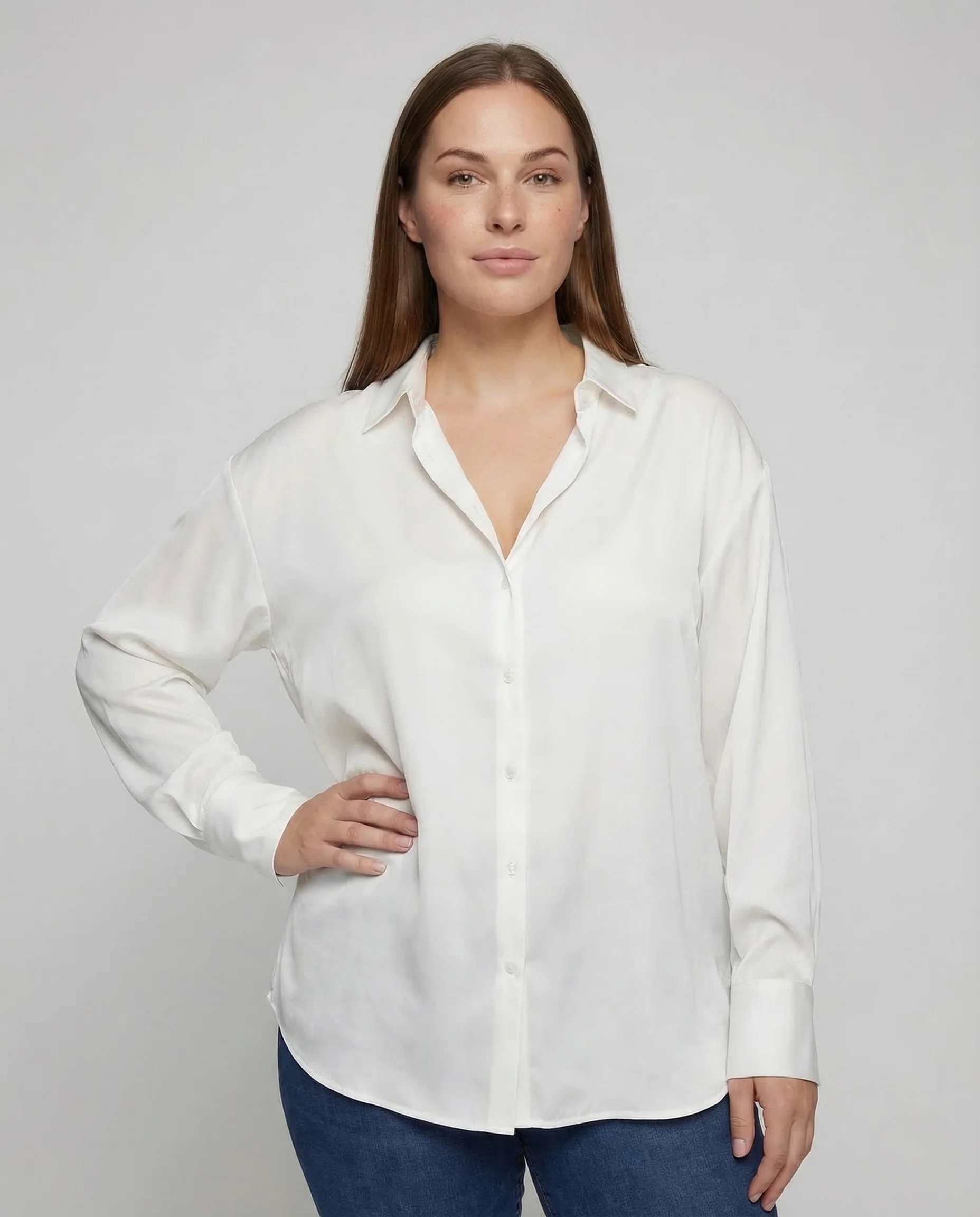 Damen Bluse Seidenoptik Hemdkragen - Image 2