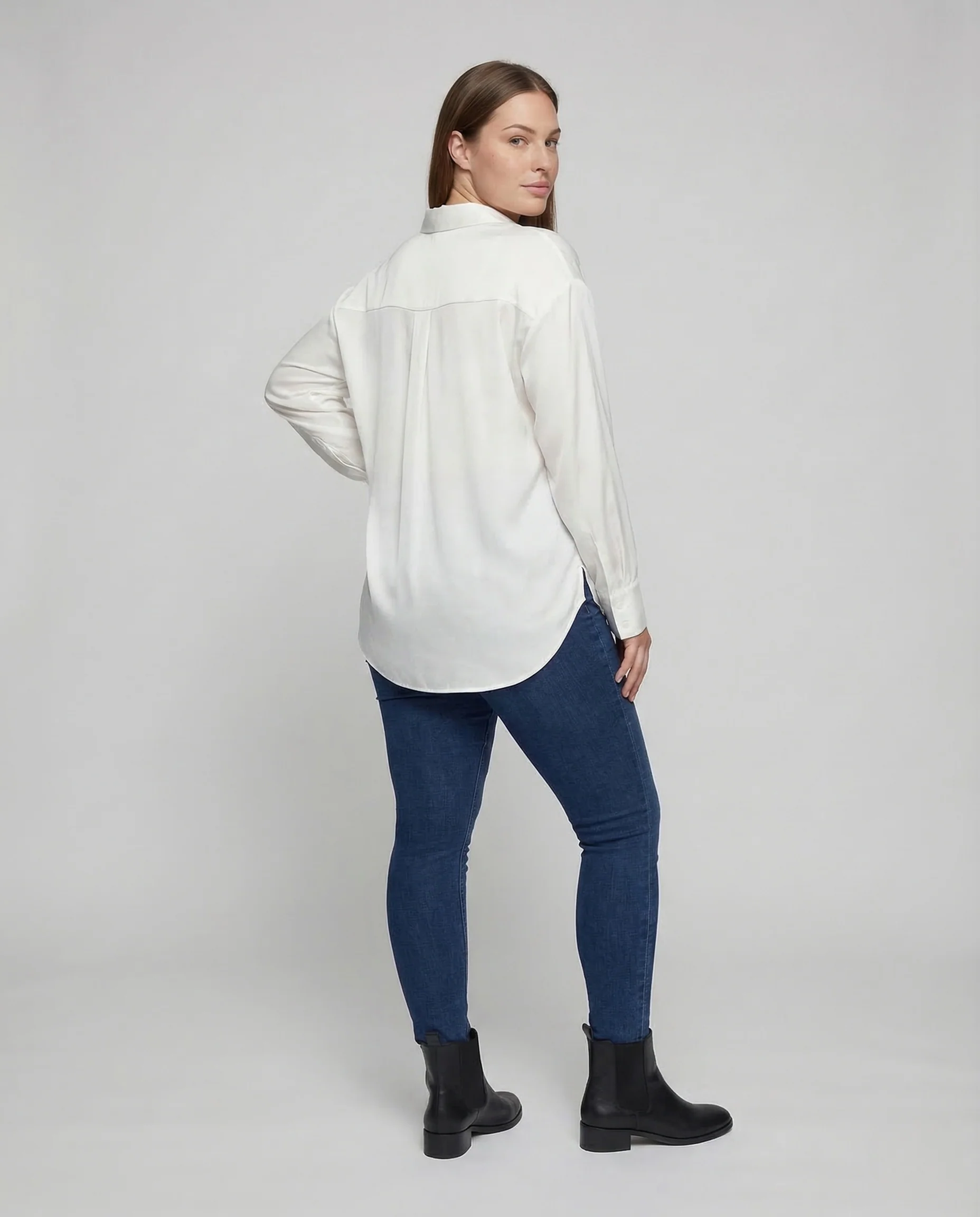Damen Bluse Seidenoptik Hemdkragen - Image 4