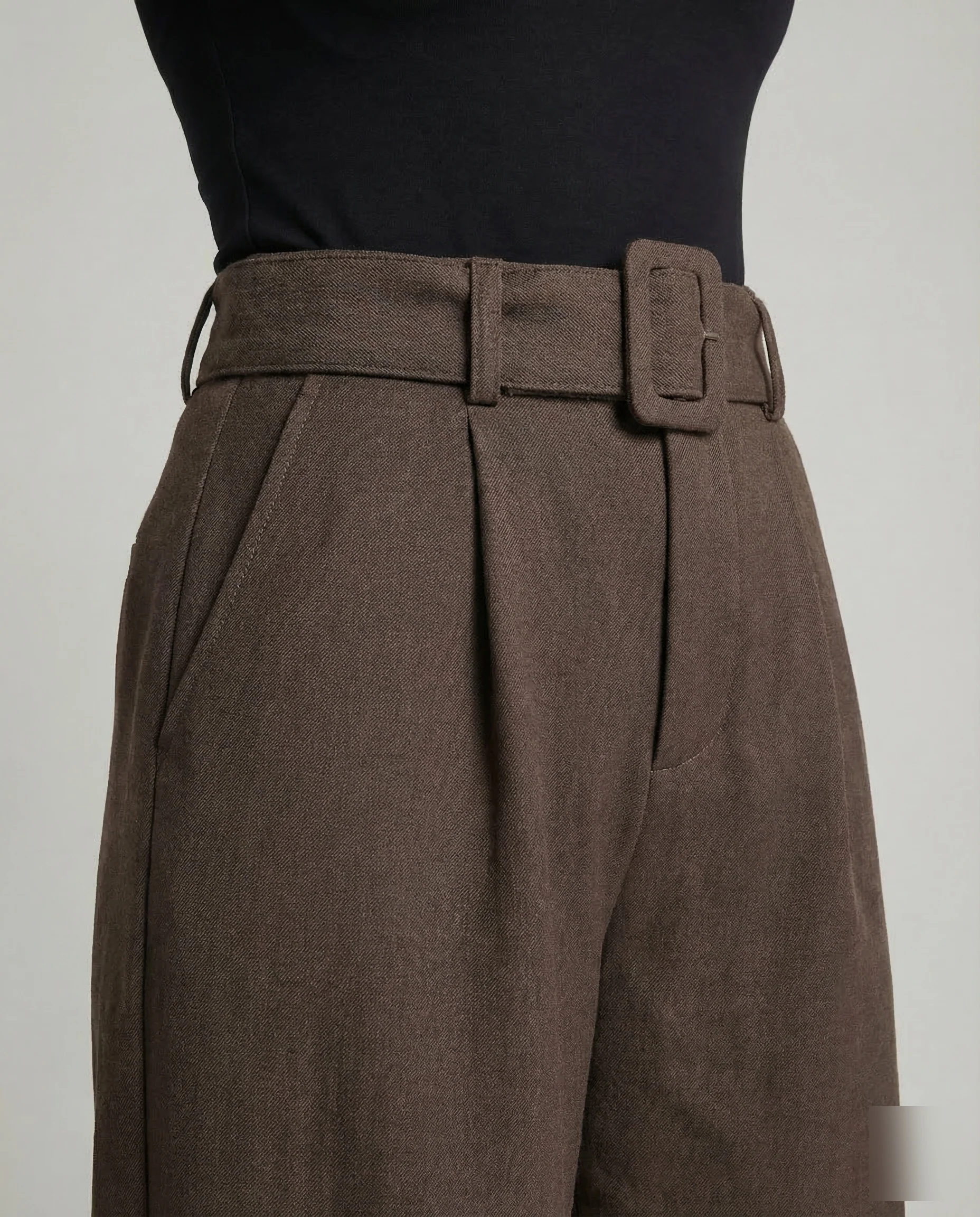 Damen Bundfaltenhose Stoffgürtel Weit - Image 3