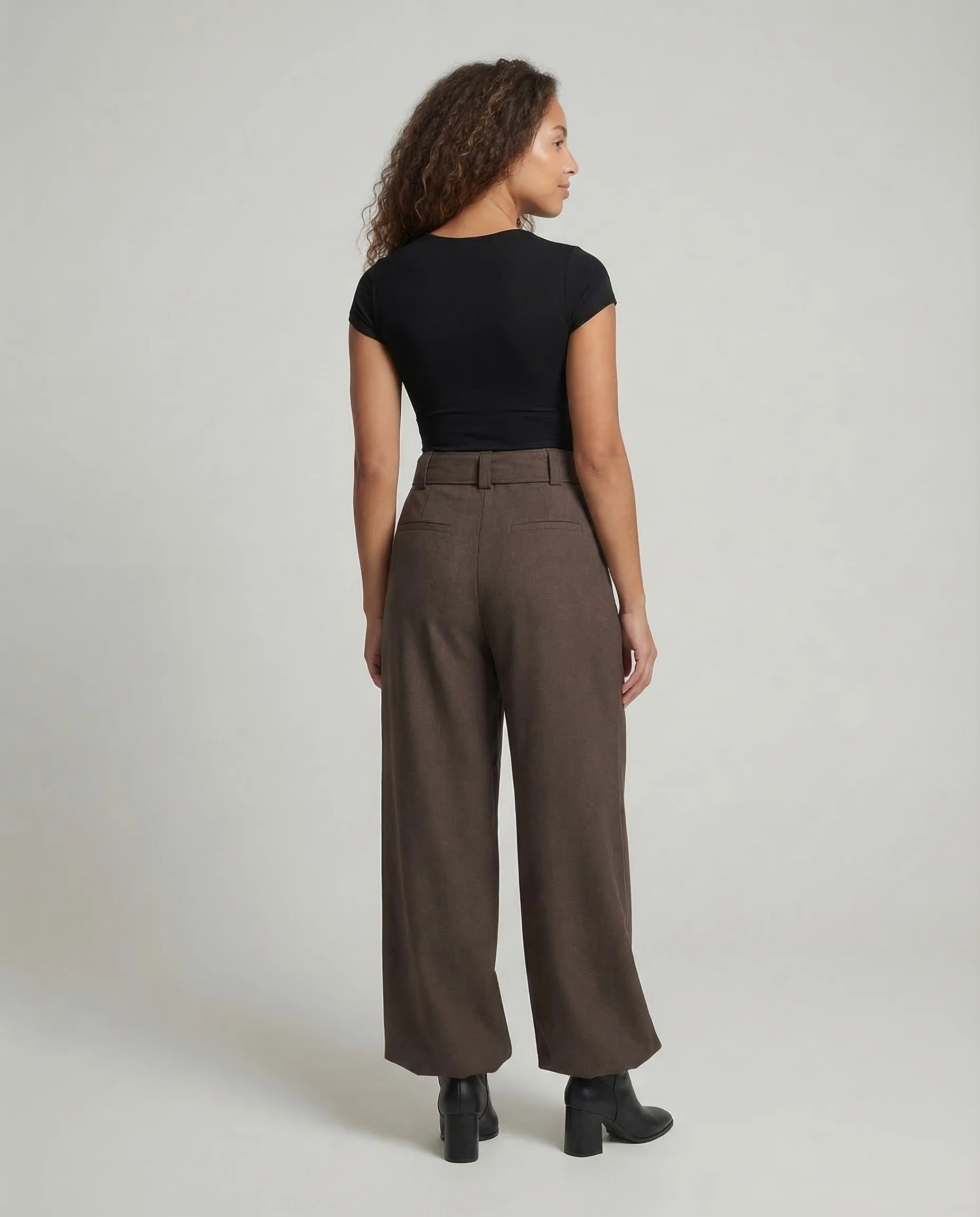 Damen Bundfaltenhose Stoffgürtel Weit - Image 4