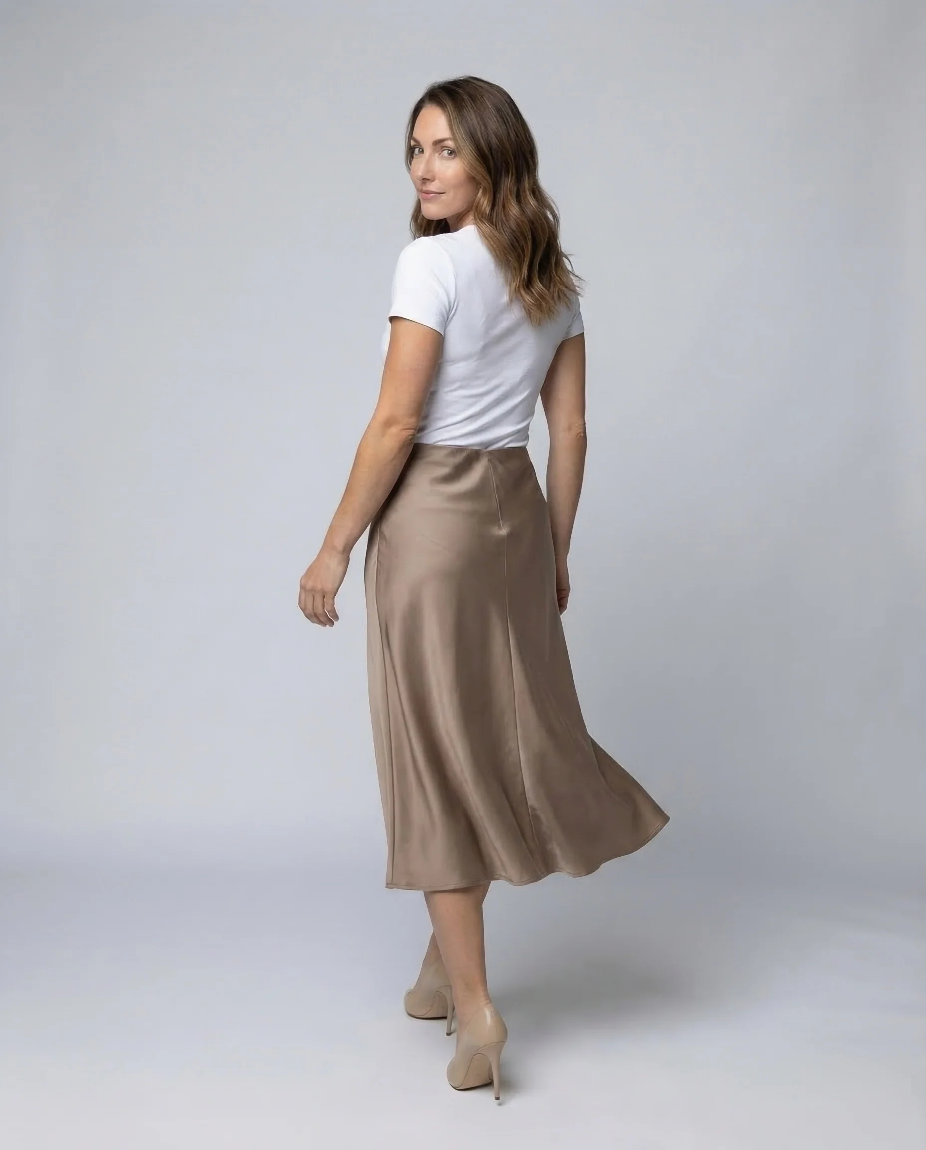 Damen Satin Midirock Schrägschnitt - Image 3