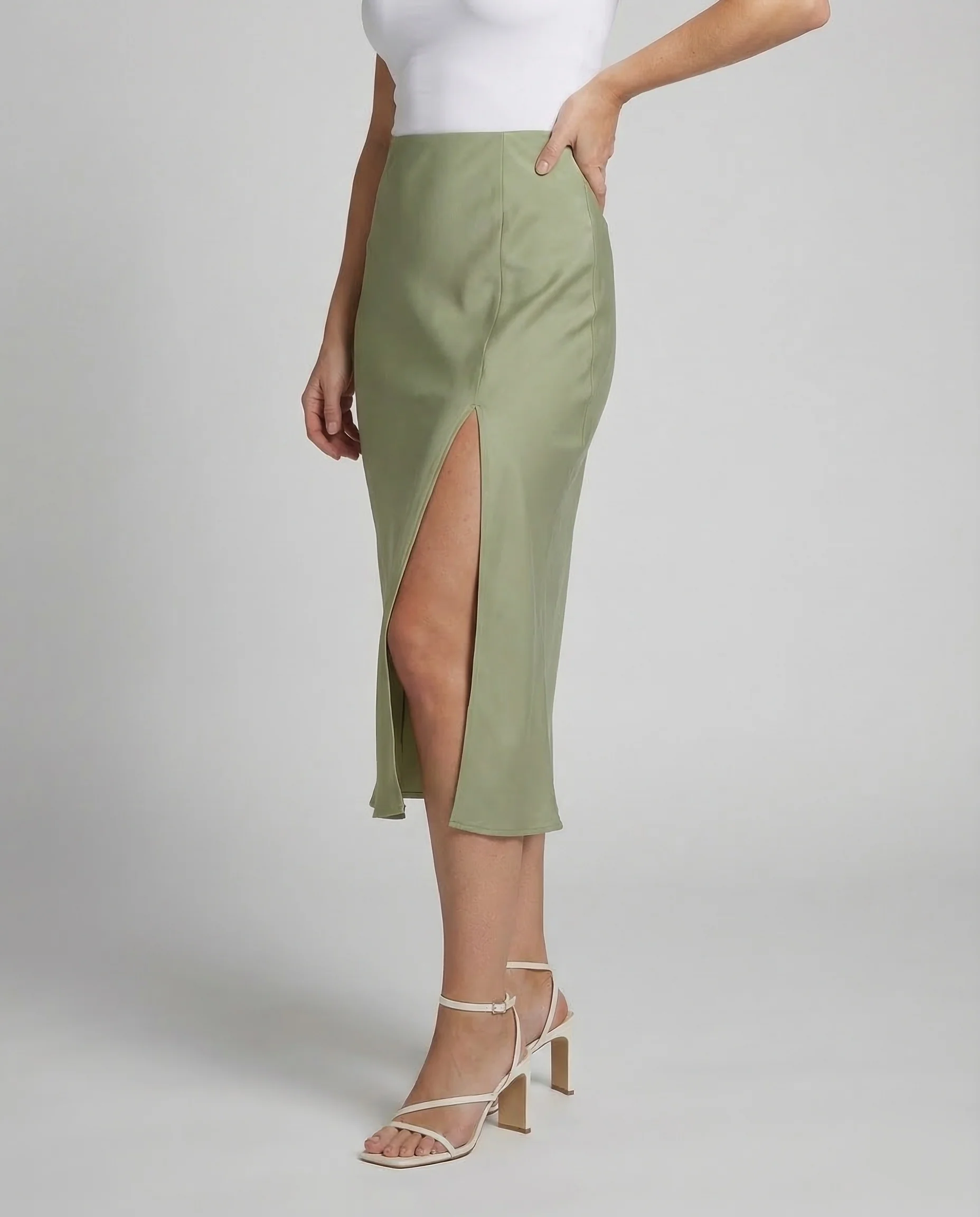 Damen Midirock Satin Schrägschnitt - Image 2