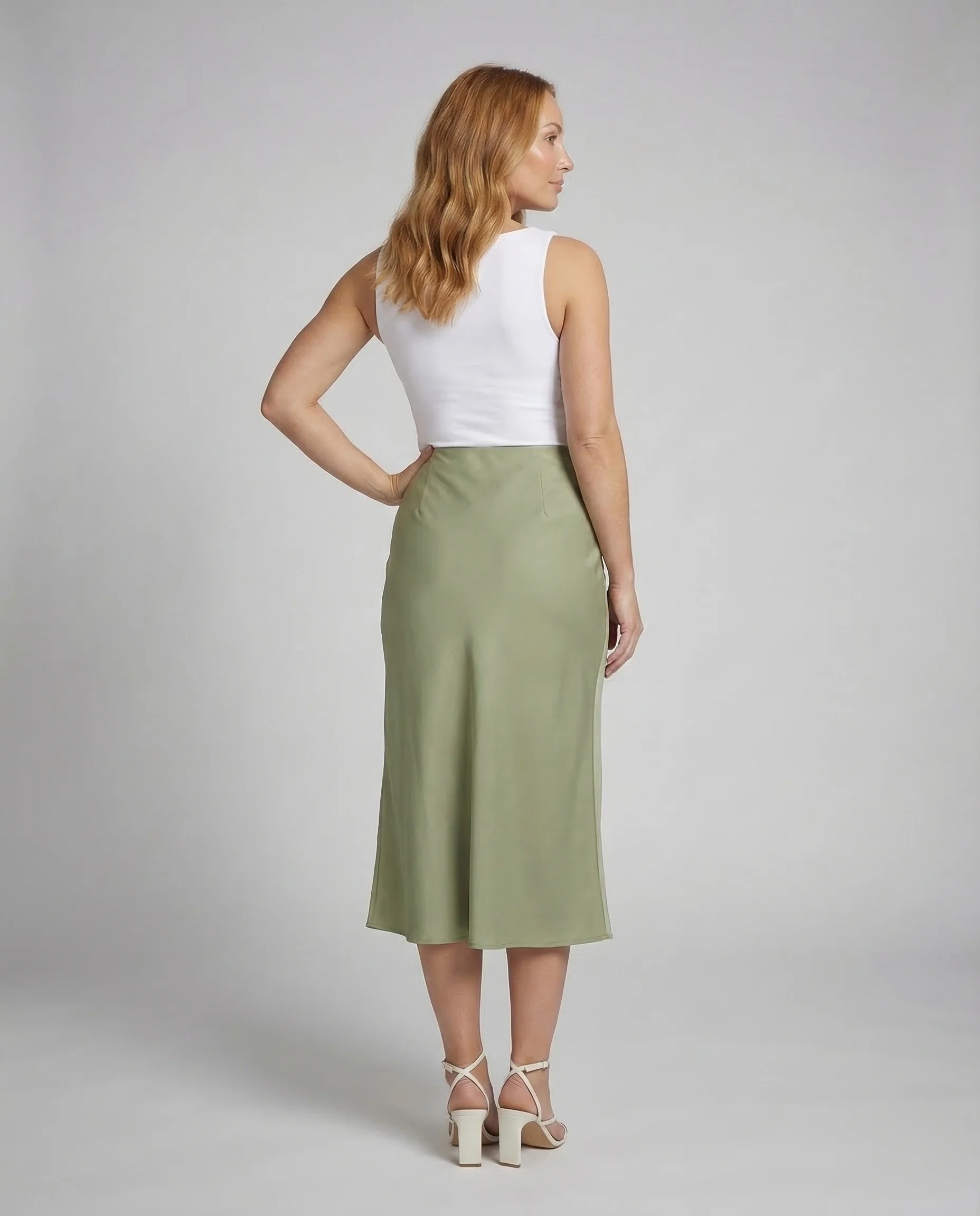 Damen Midirock Satin Schrägschnitt - Image 4