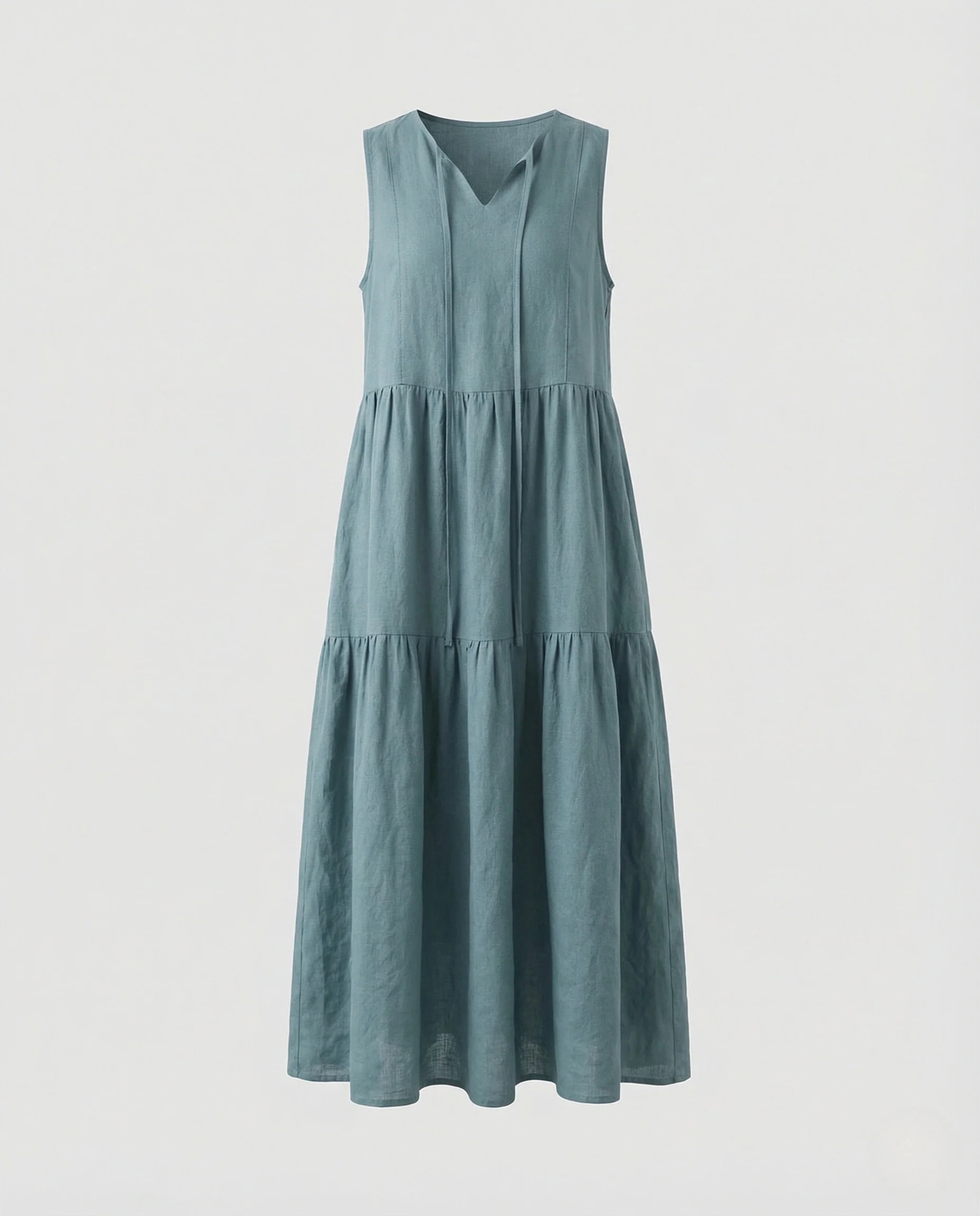 Damen Leinenoptik Stufenkleid mit V-Ausschnitt - Image 3