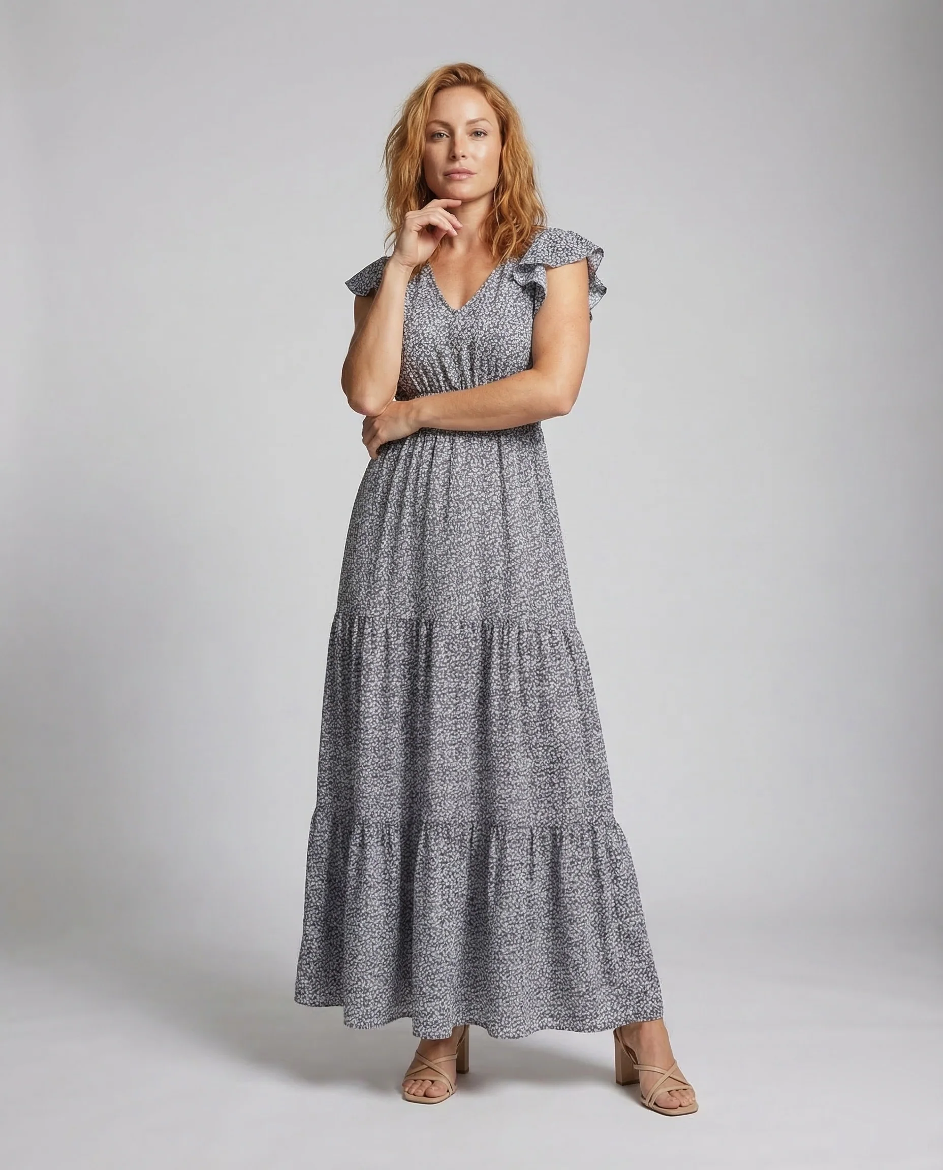 Damen Boho Maxikleid Volant