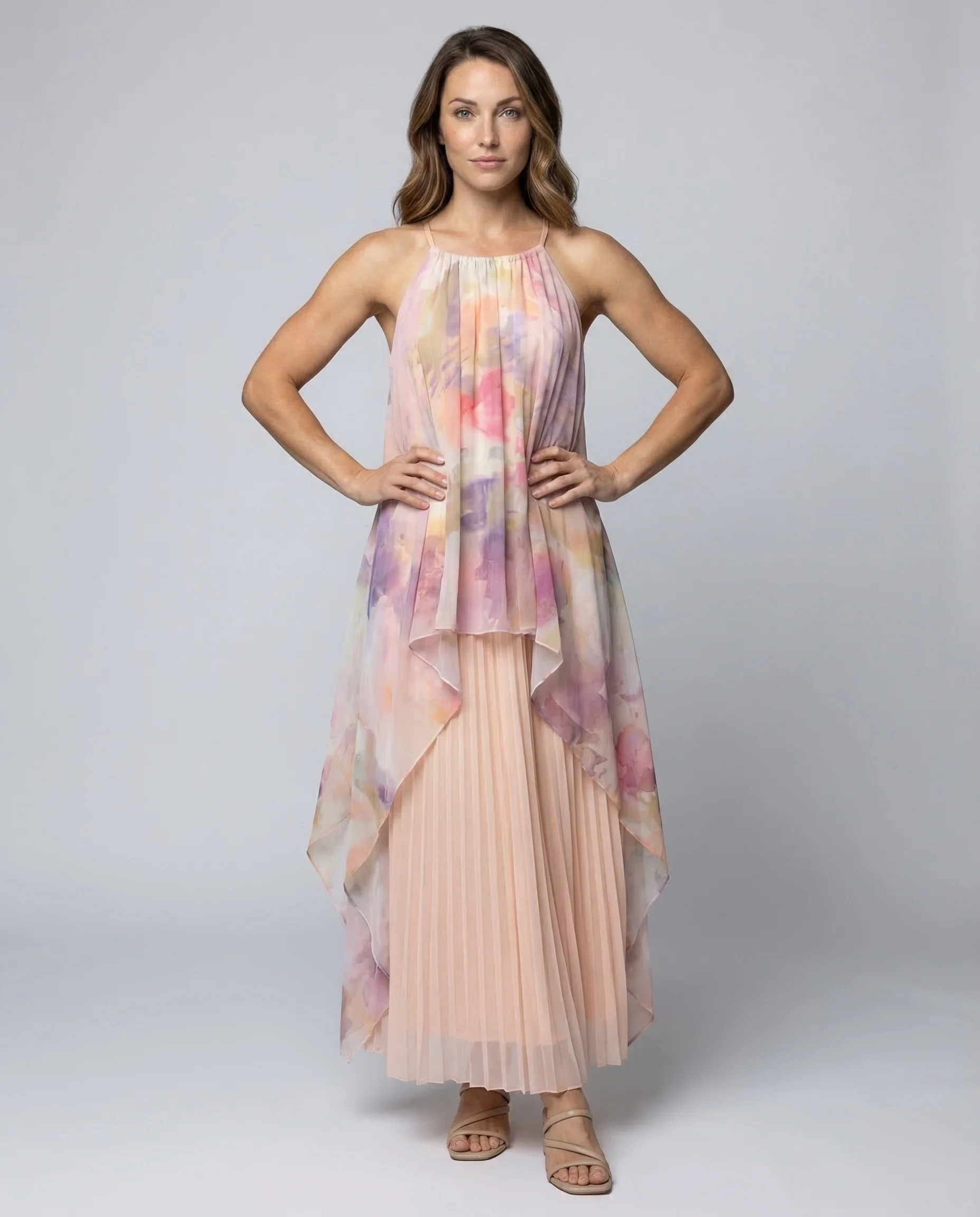 Damen Chiffon Maxikleid Spaghettiträger