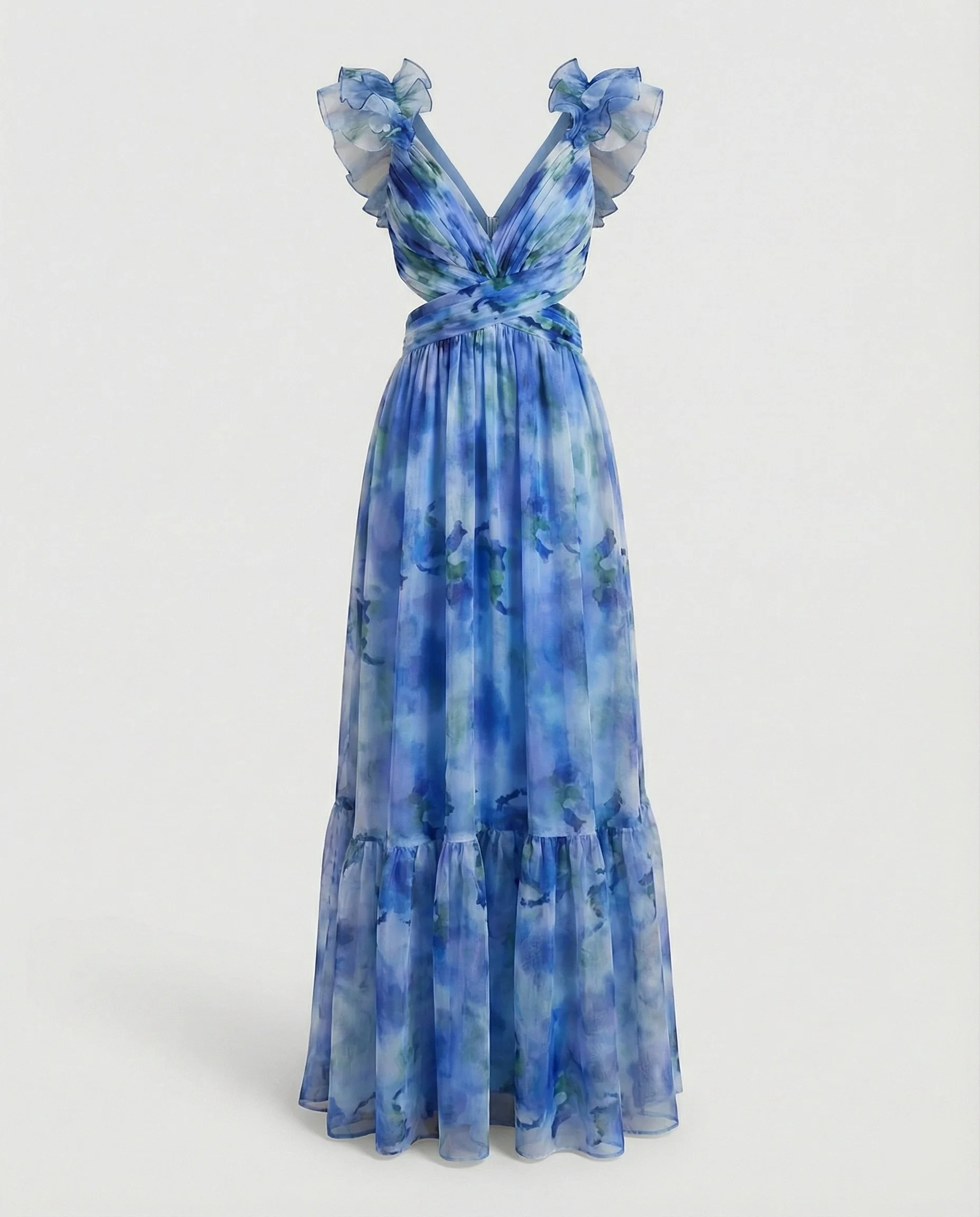 Damen Maxikleid Chiffon V-Ausschnitt