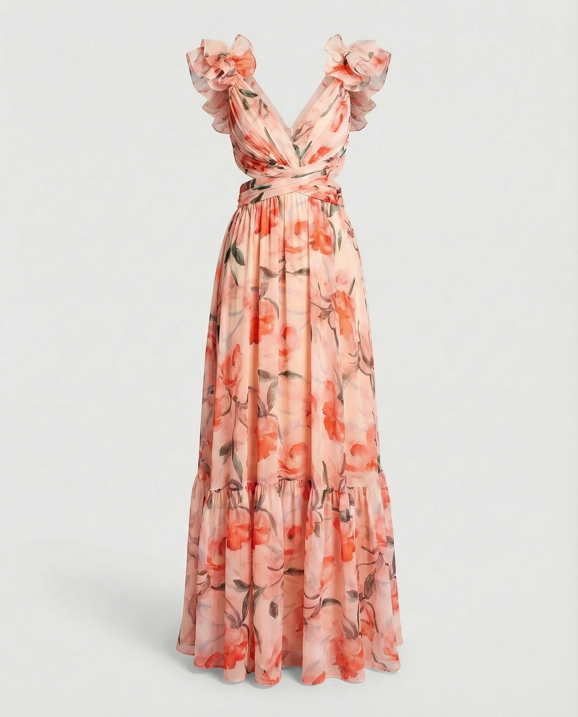 Damen Maxikleid Chiffon V-Ausschnitt - Image 3