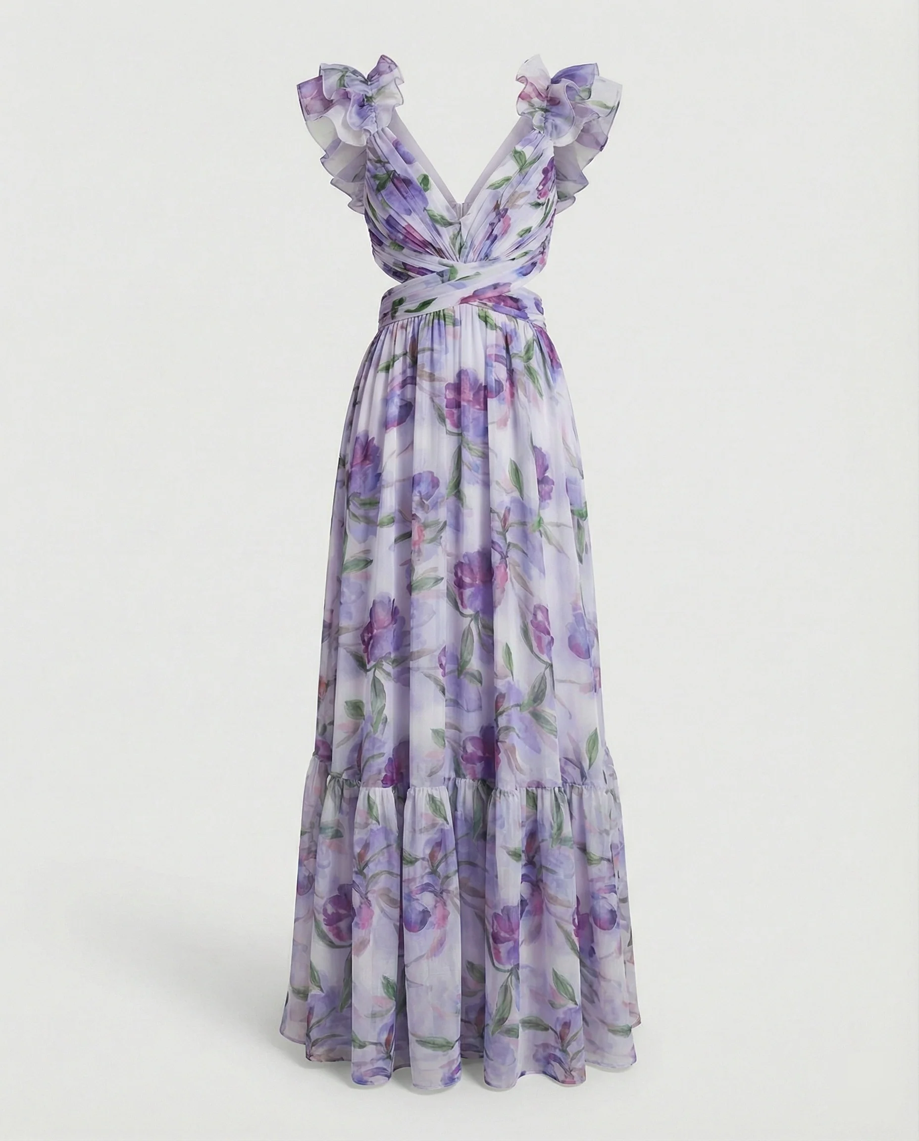 Damen Maxikleid Chiffon V-Ausschnitt - Image 4
