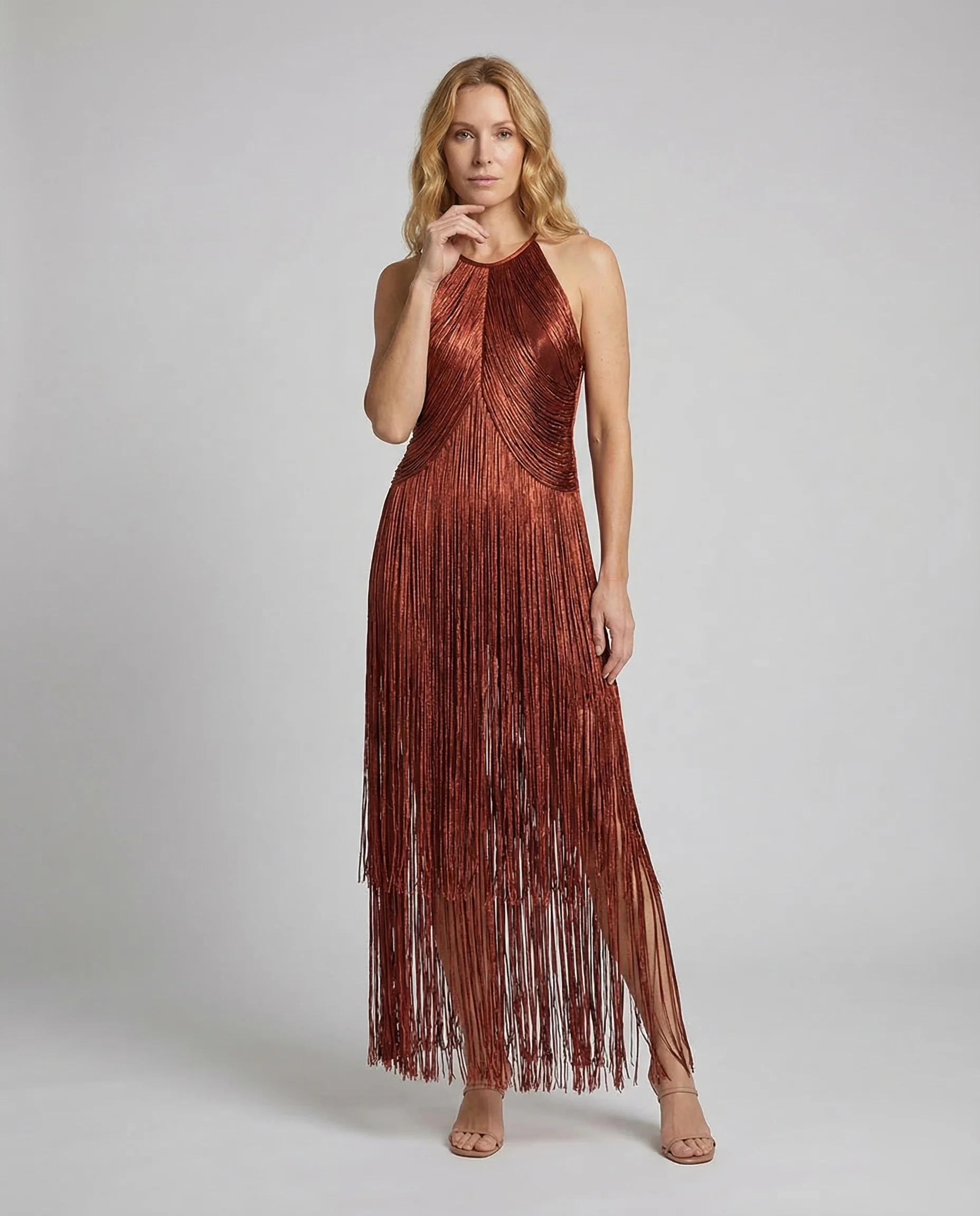 Fransen Abendkleid Damen mit Halterkragen