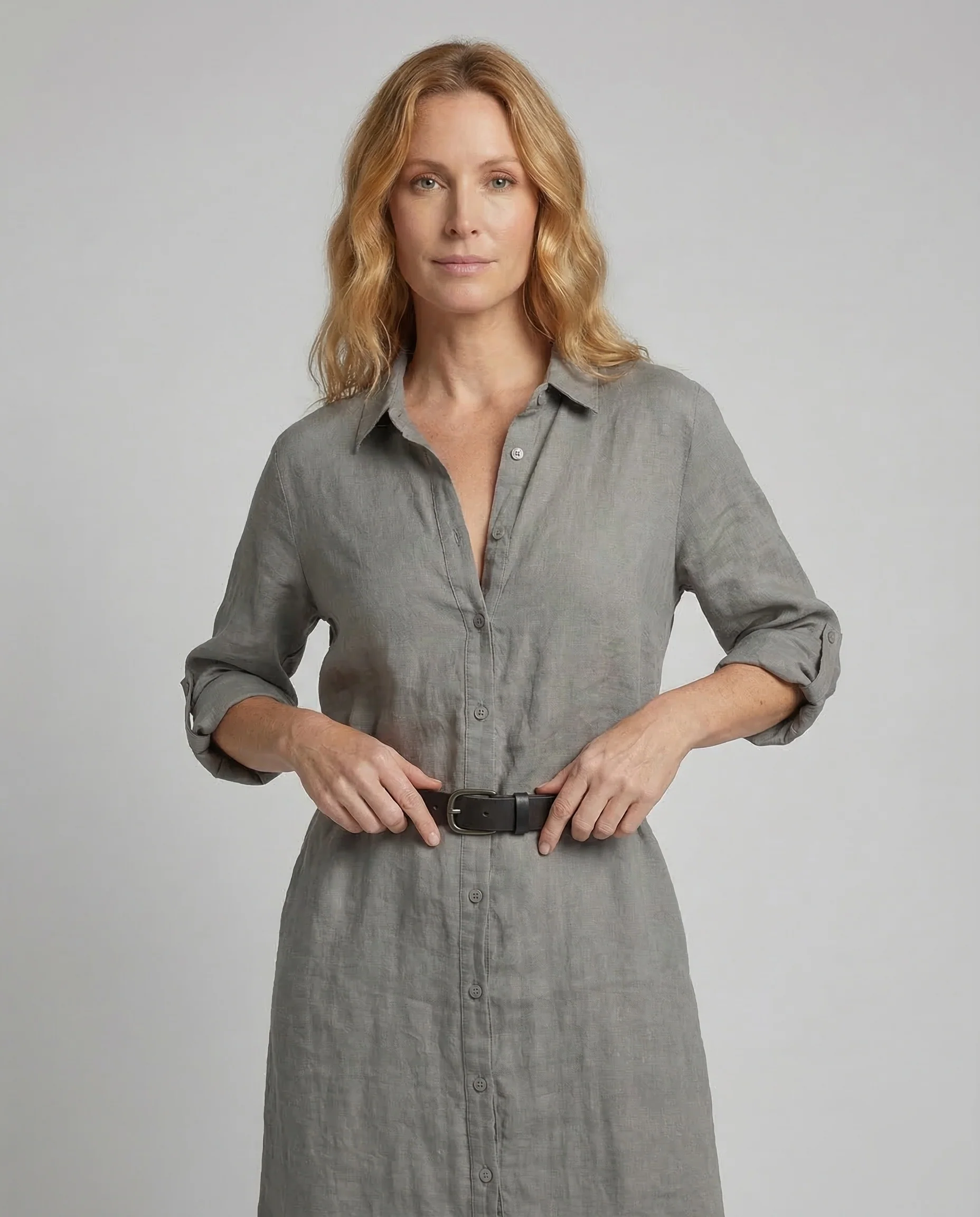 Leinen Maxikleid Damen mit Knopfleiste - Image 2