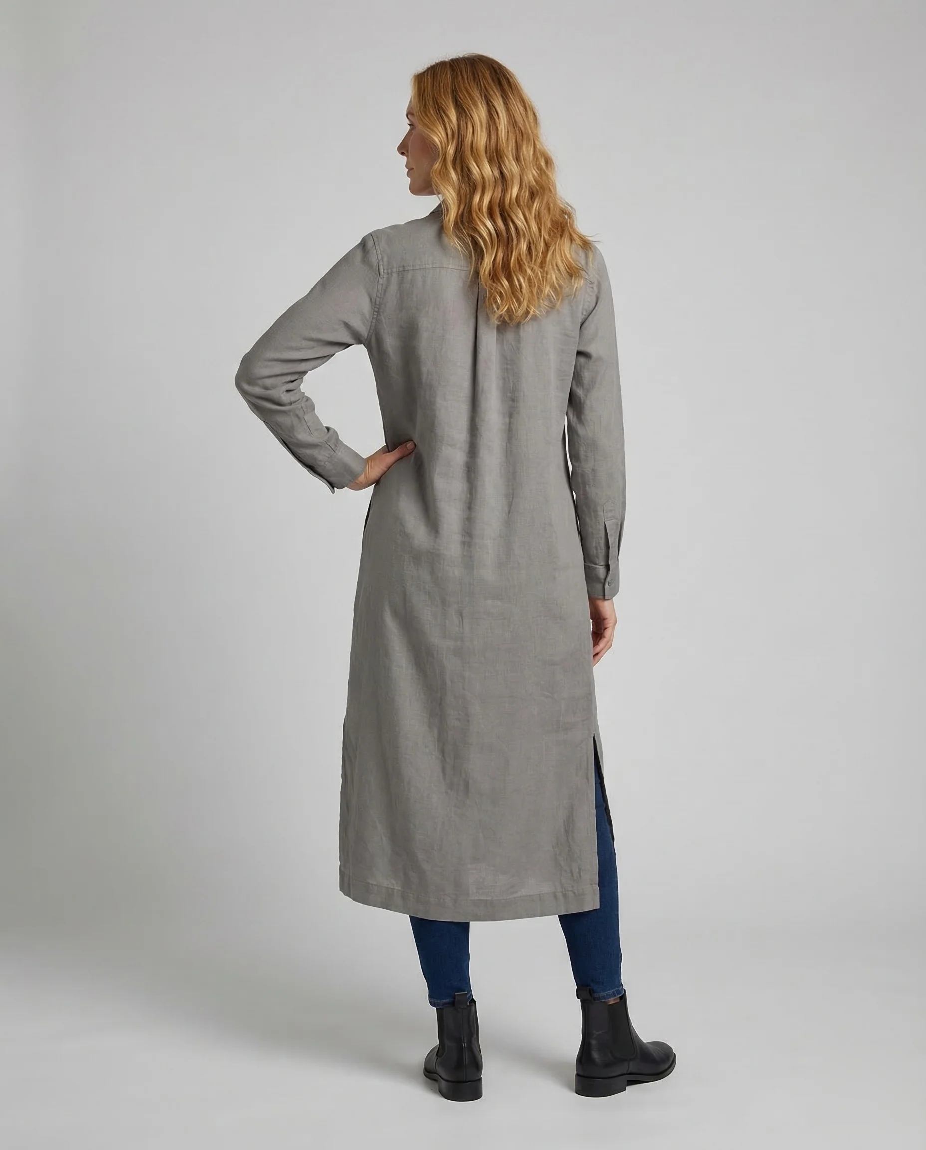 Leinen Maxikleid Damen mit Knopfleiste - Image 4
