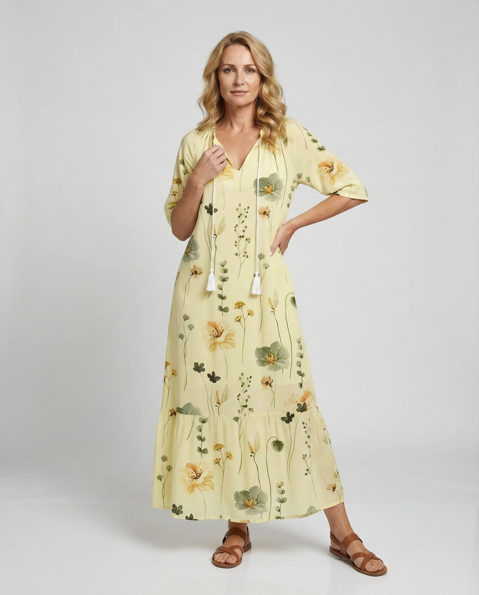 Boho Maxikleid Damen Kordelzug - Image 11