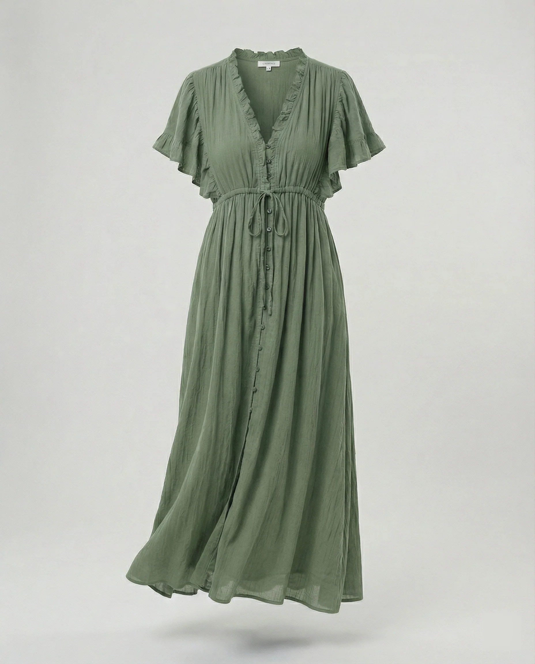 Maxikleid Mit Knopfleiste Und Flügelärmeln Damen - Image 3