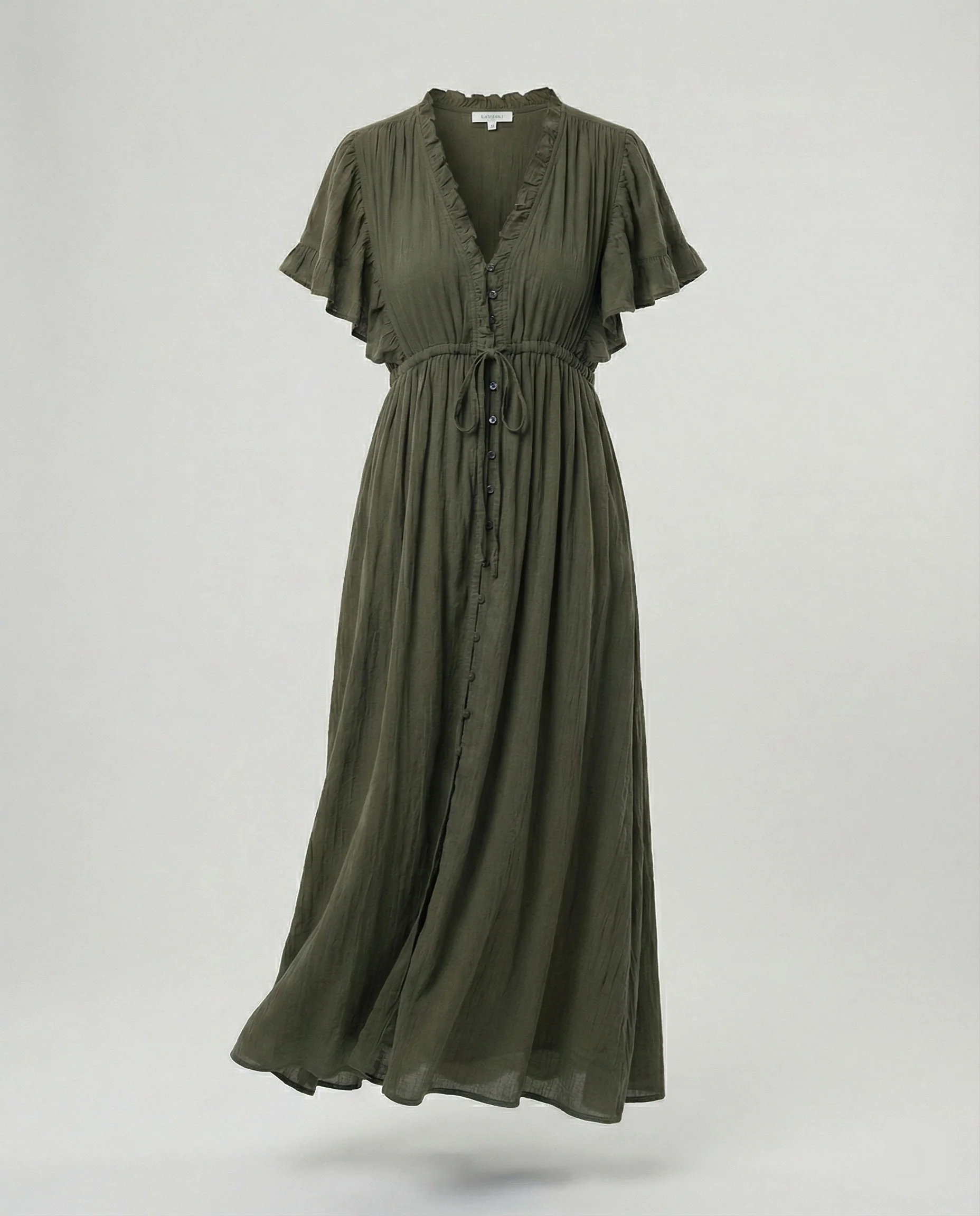 Maxikleid Mit Knopfleiste Und Flügelärmeln Damen - Image 4