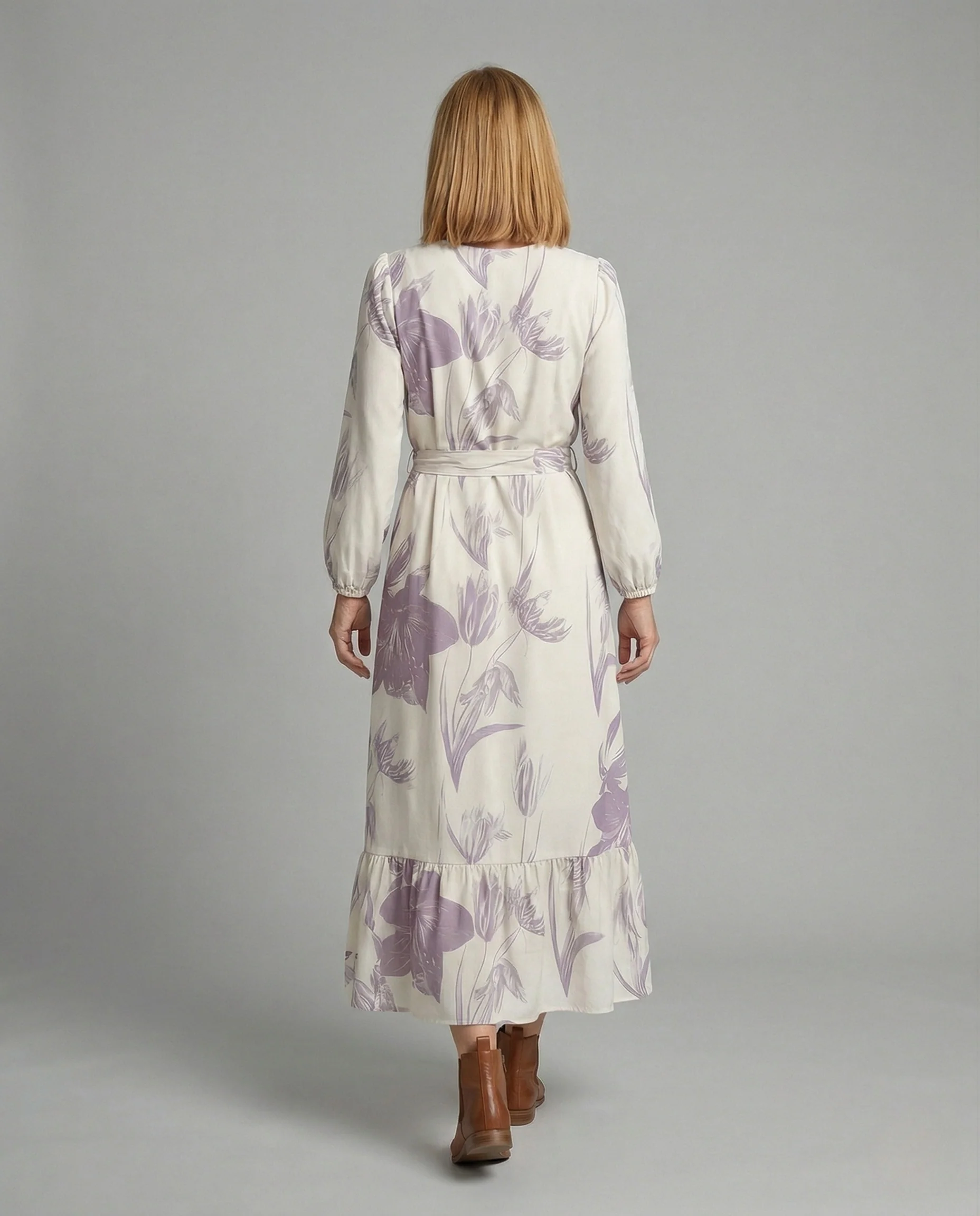 Damen Maxikleid mit Ballonärmeln und Volantsaum - Image 2