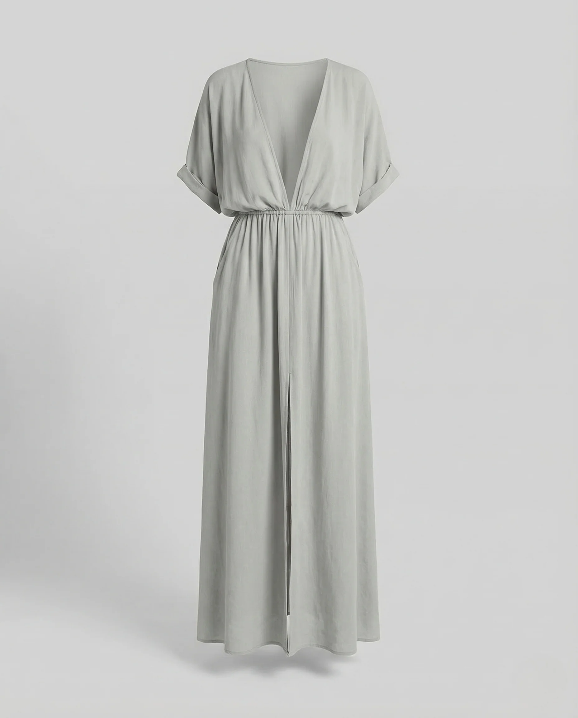 Damen Maxikleid V Ausschnitt Schlitz Elastikbund - Image 5