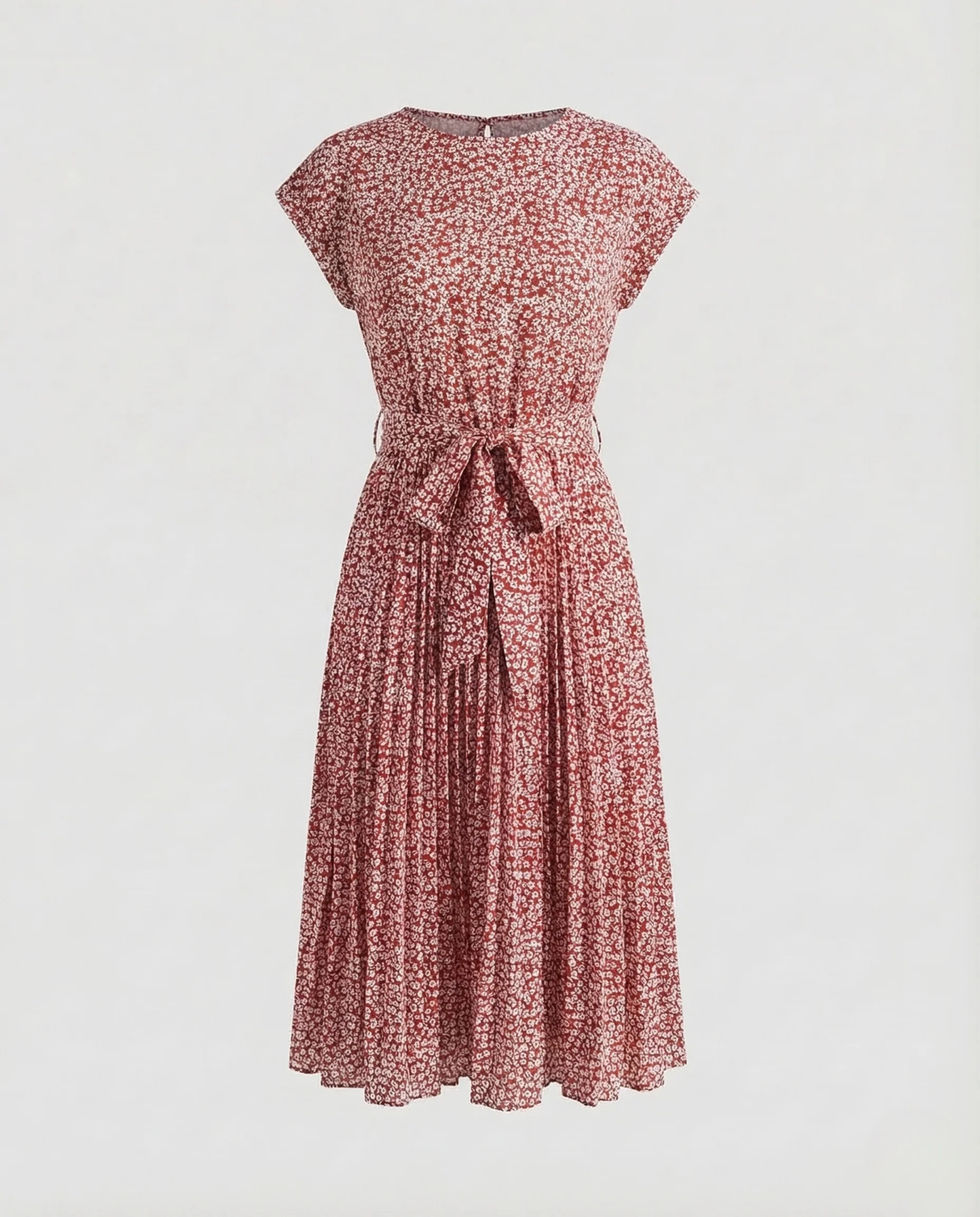 Damen Midikleid Gürtel Plissee - Image 11
