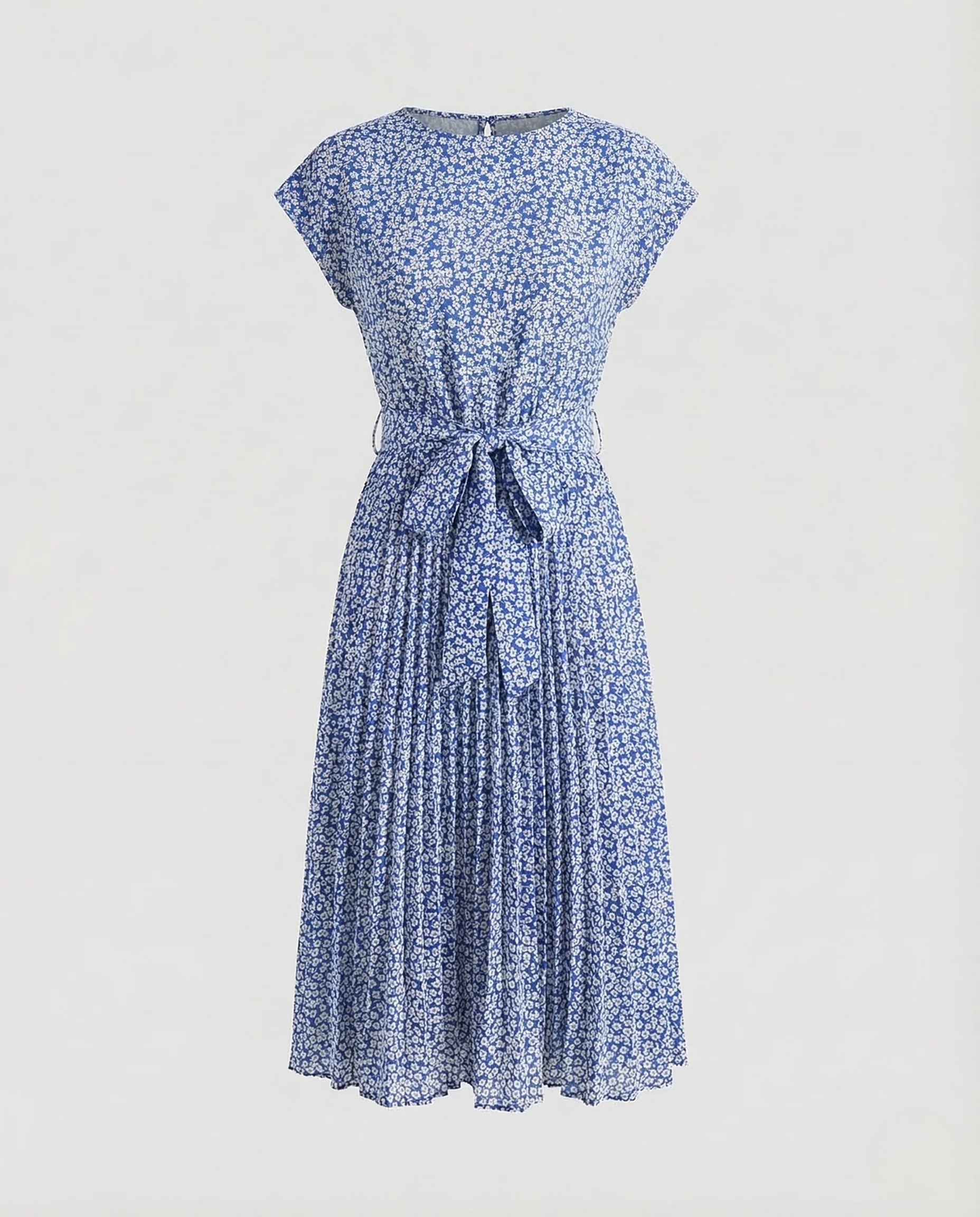 Damen Midikleid Gürtel Plissee - Image 12