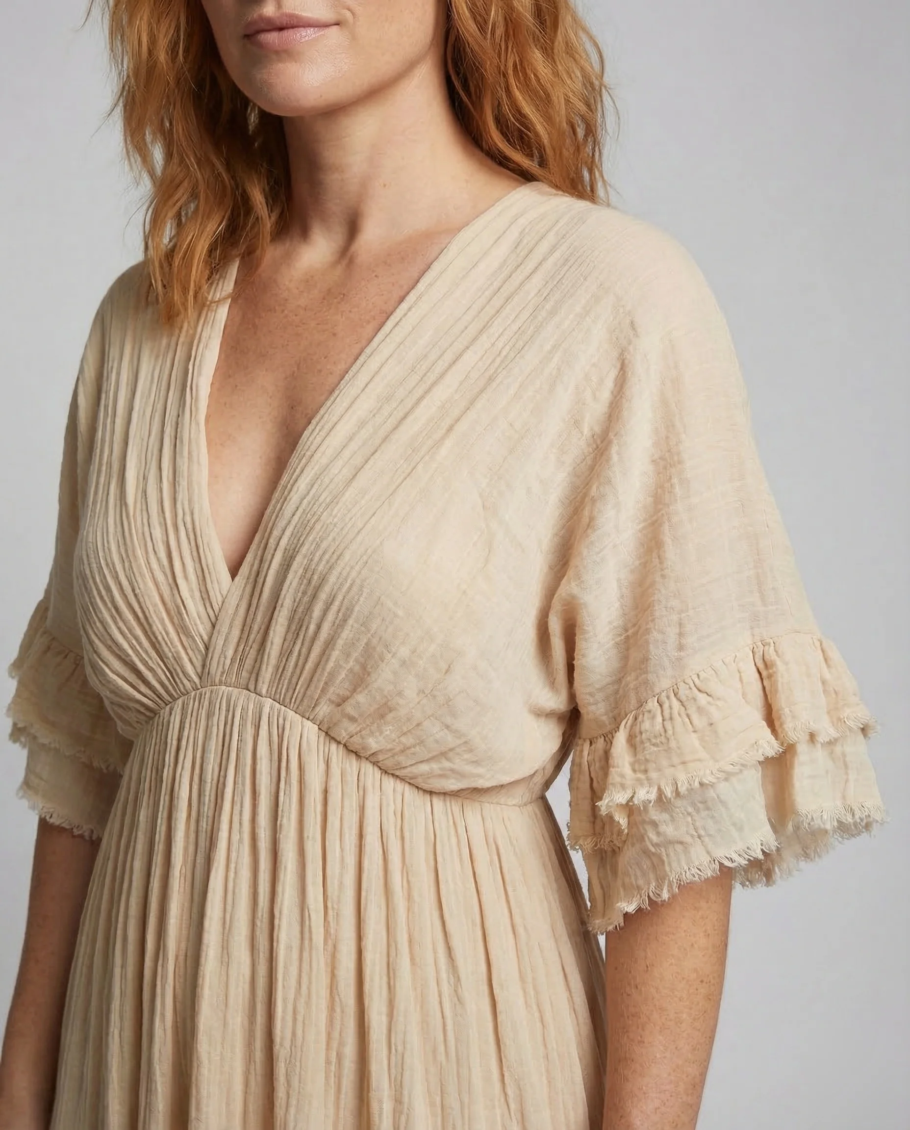 Damen Plissee Maxikleid Volant - Image 3