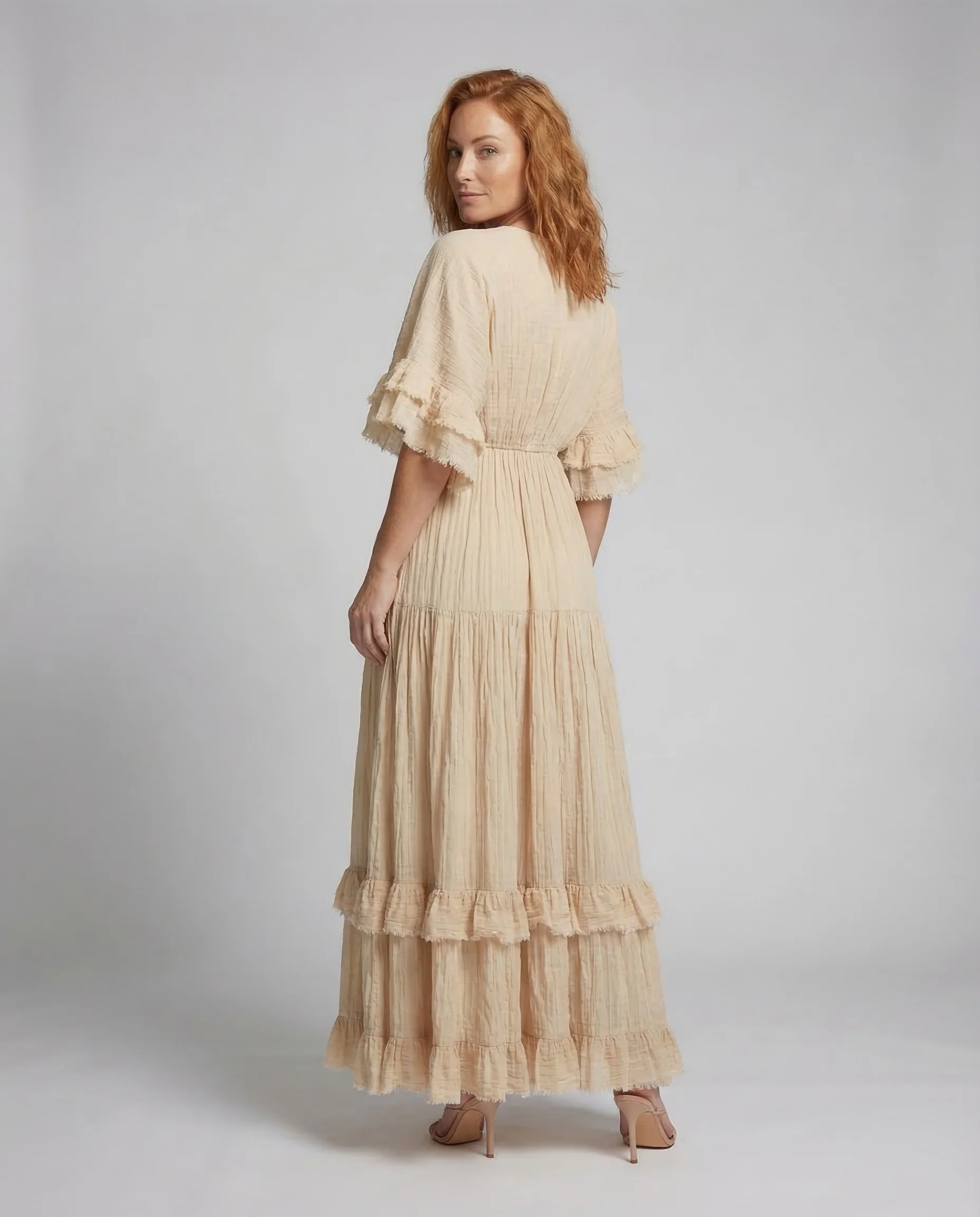 Damen Plissee Maxikleid Volant - Image 4