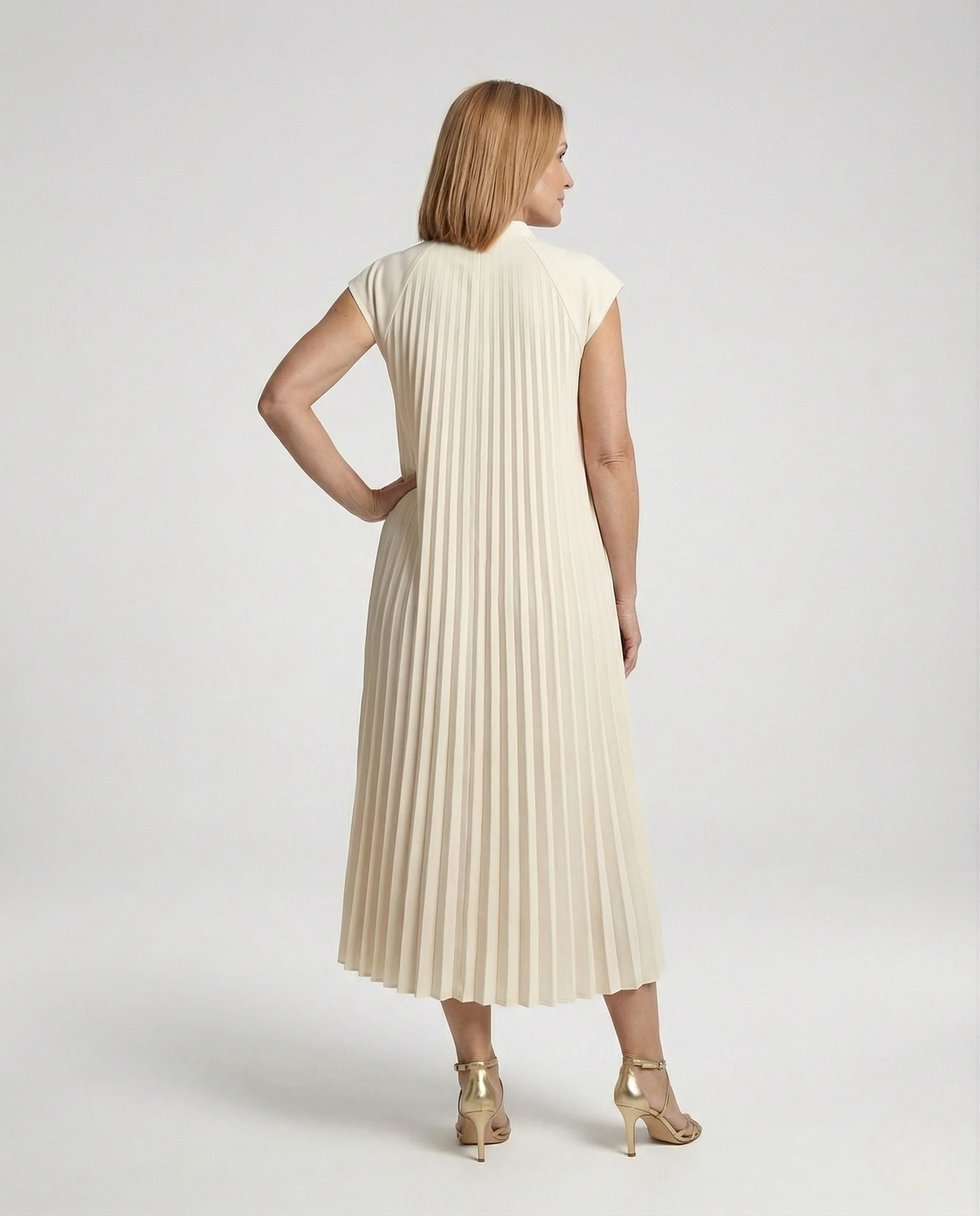 Damen Plissiertes A-Linien Maxikleid mit Taschen - Image 4