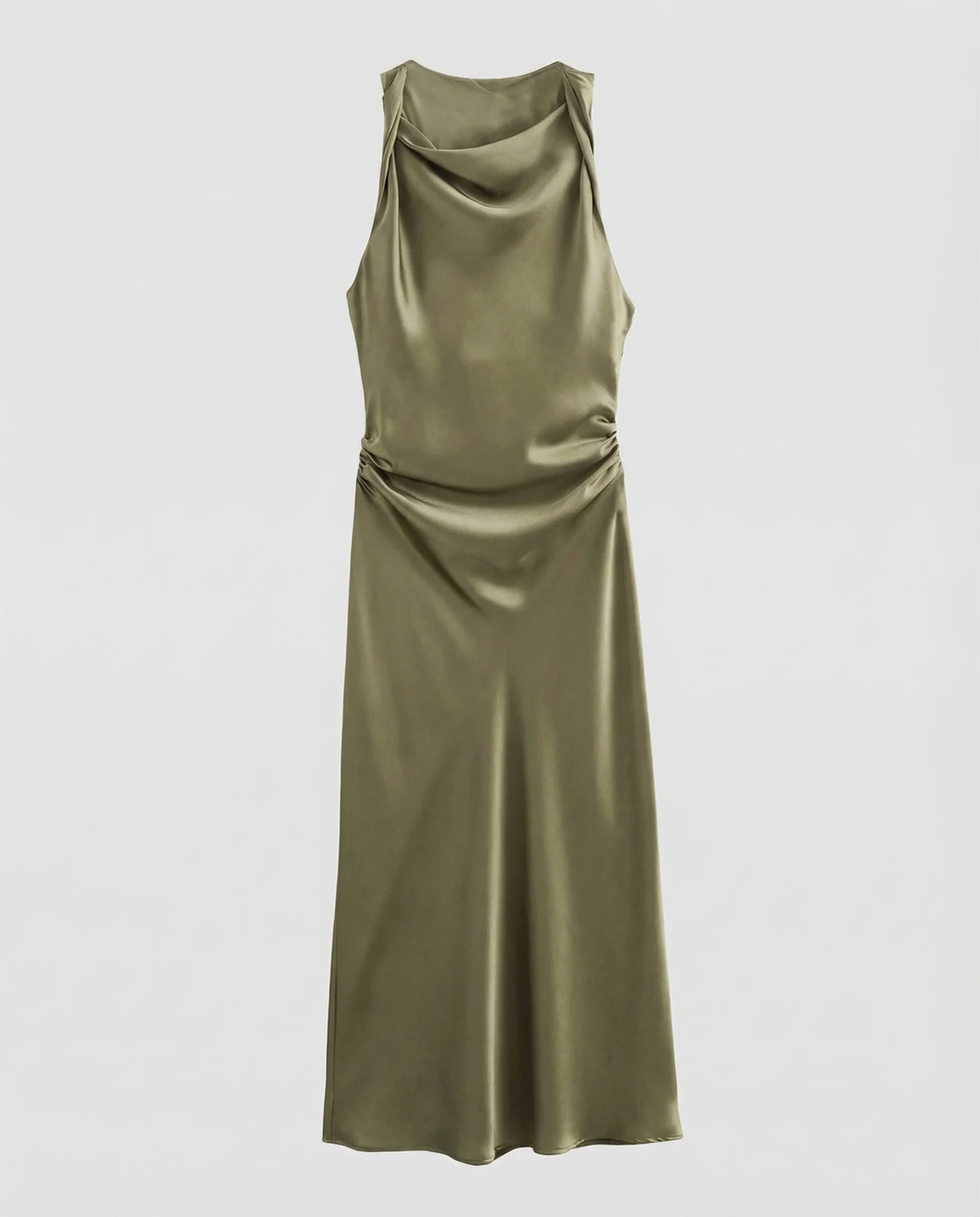 Damen Satin Maxikleid Wasserfall Ausschnitt - Image 5