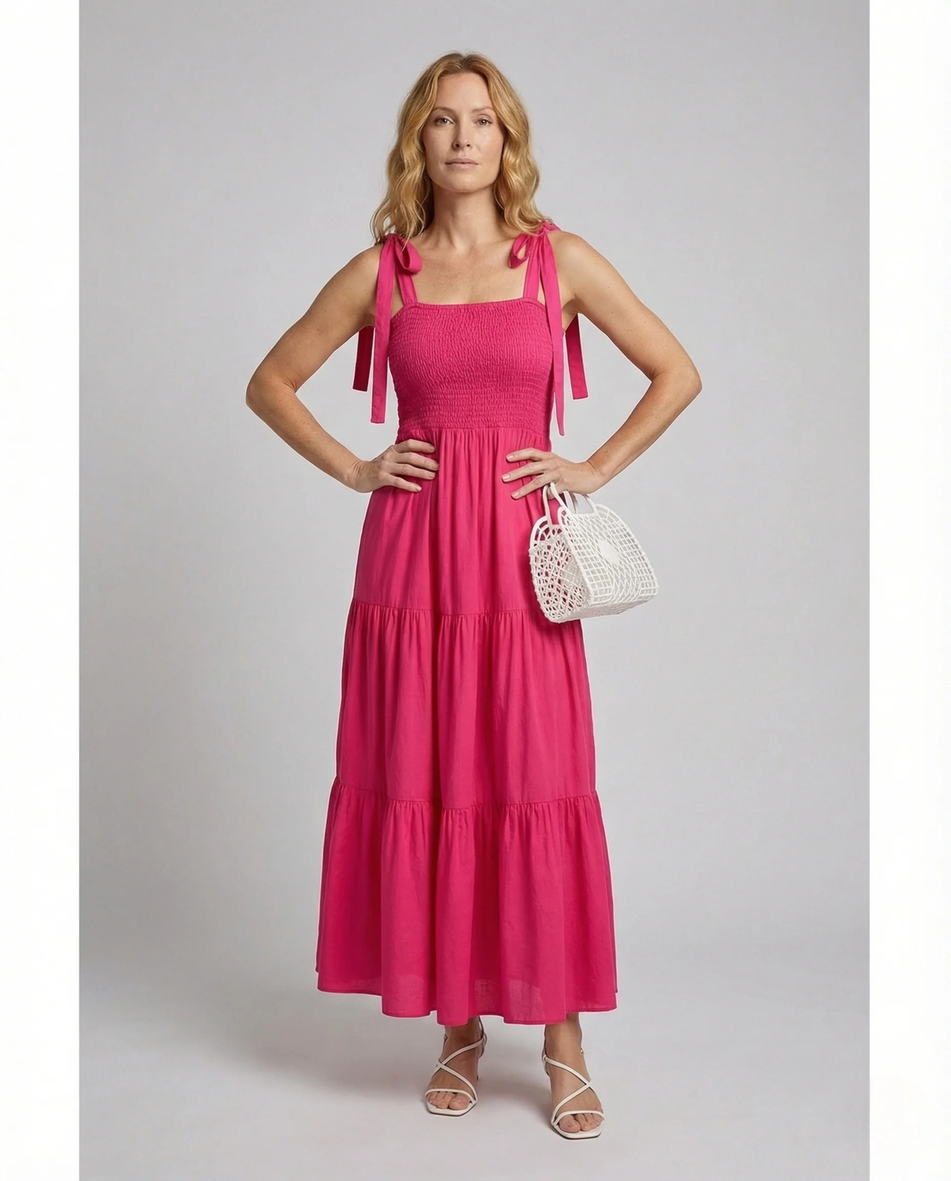 Damen Smok Stufenkleid mit Trägern