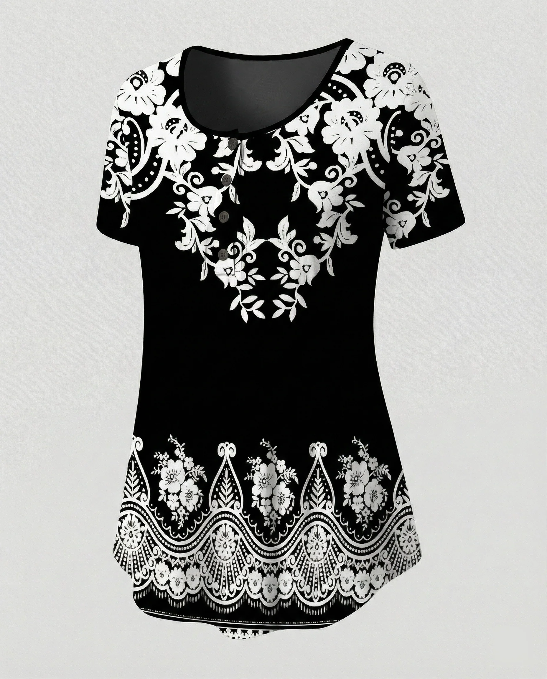 Damen Tunika Damen U-Ausschnitt Print - Image 20