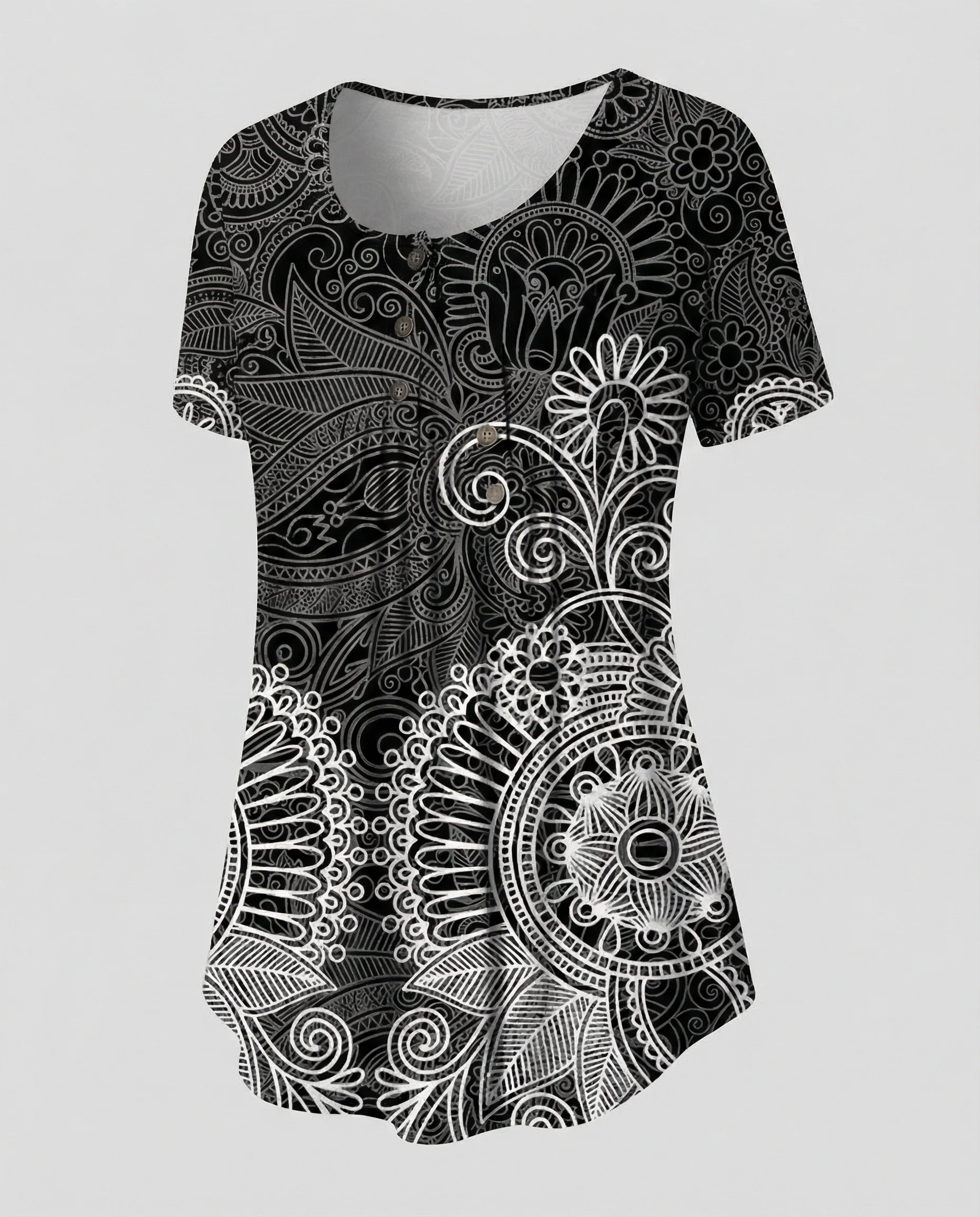 Damen Tunika Damen U-Ausschnitt Print - Image 25