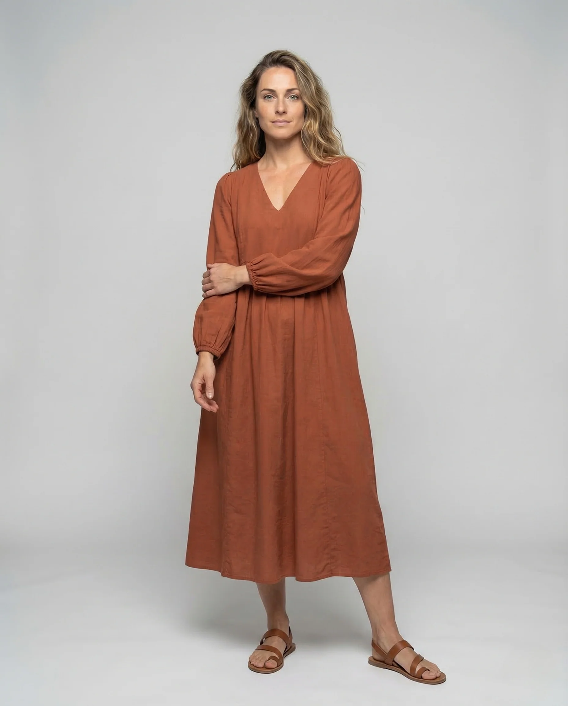 Damen Viskose Maxikleid V Ausschnitt Empire