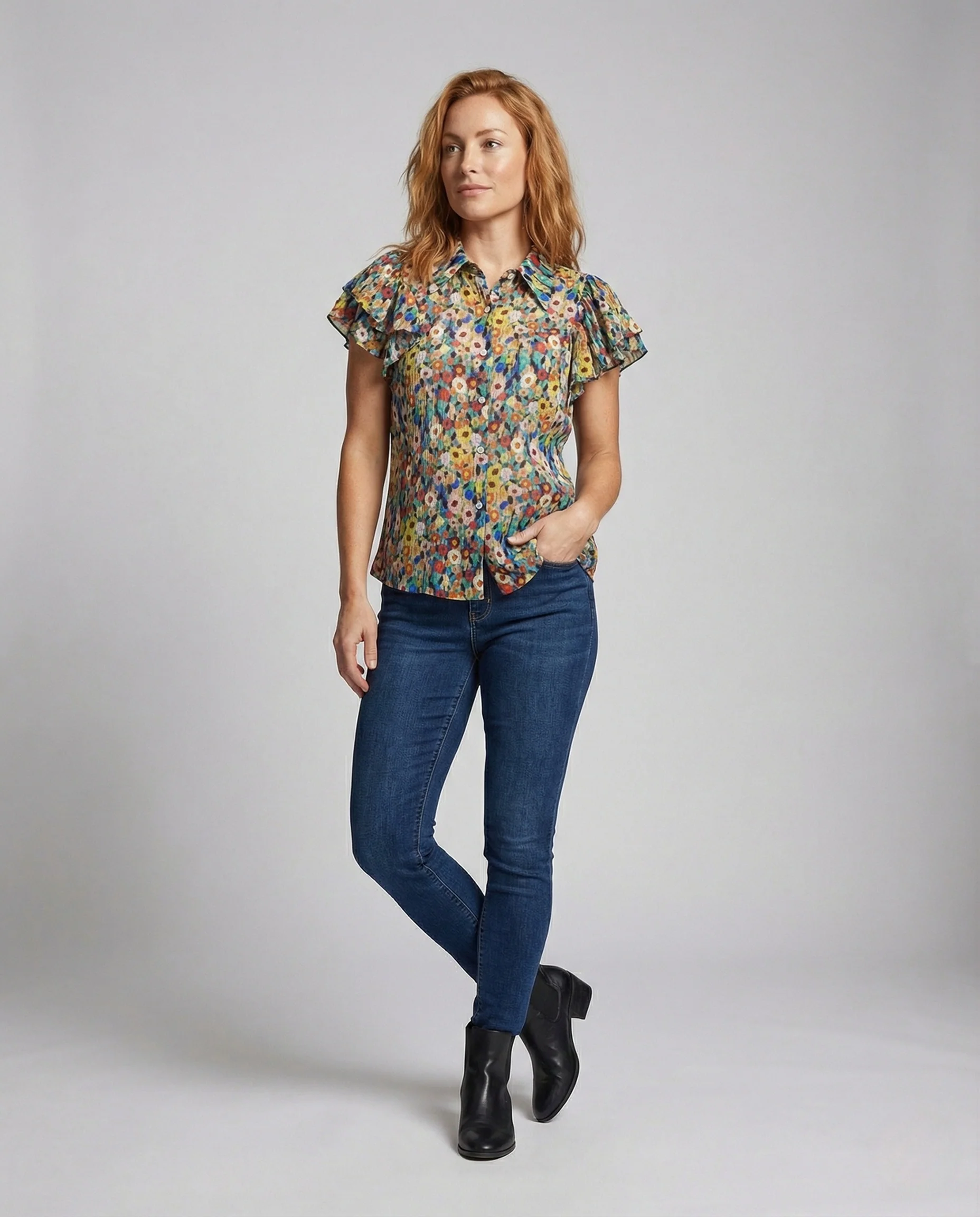 Damen Florale Chiffon Hemdbluse - Image 2