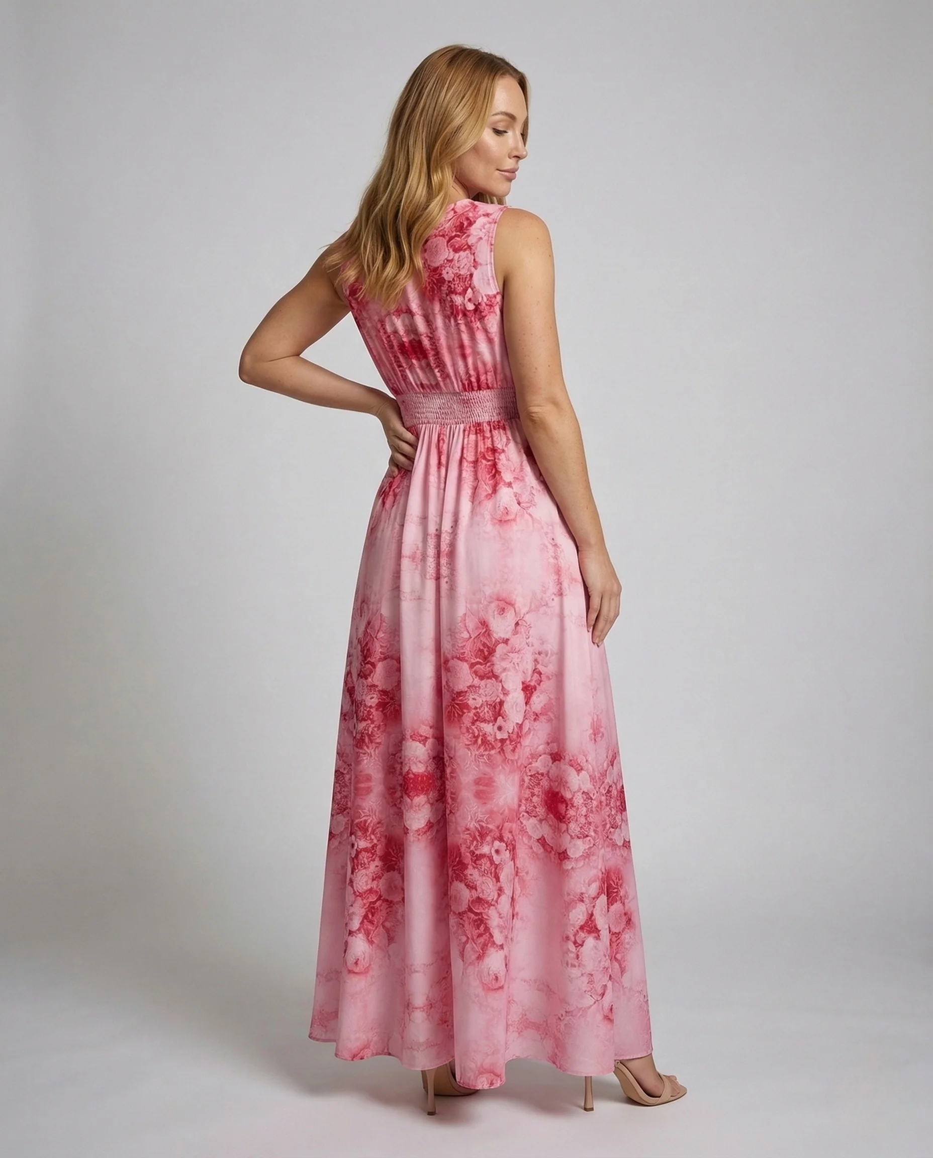 Damen Maxikleid Floral Wickel Detail A Linie - Image 4