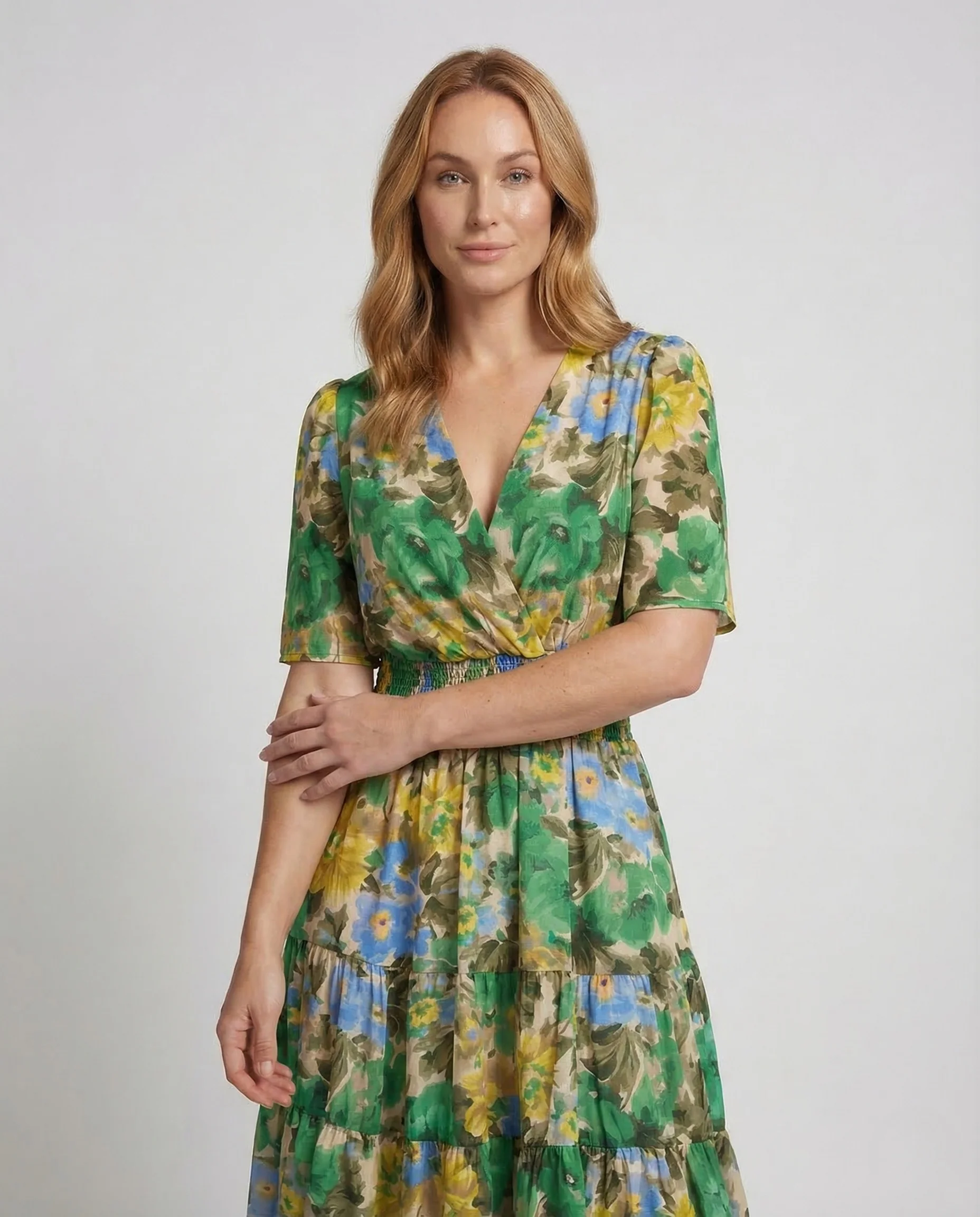 Damen Midikleid Blumen V Ausschnitt - Image 2