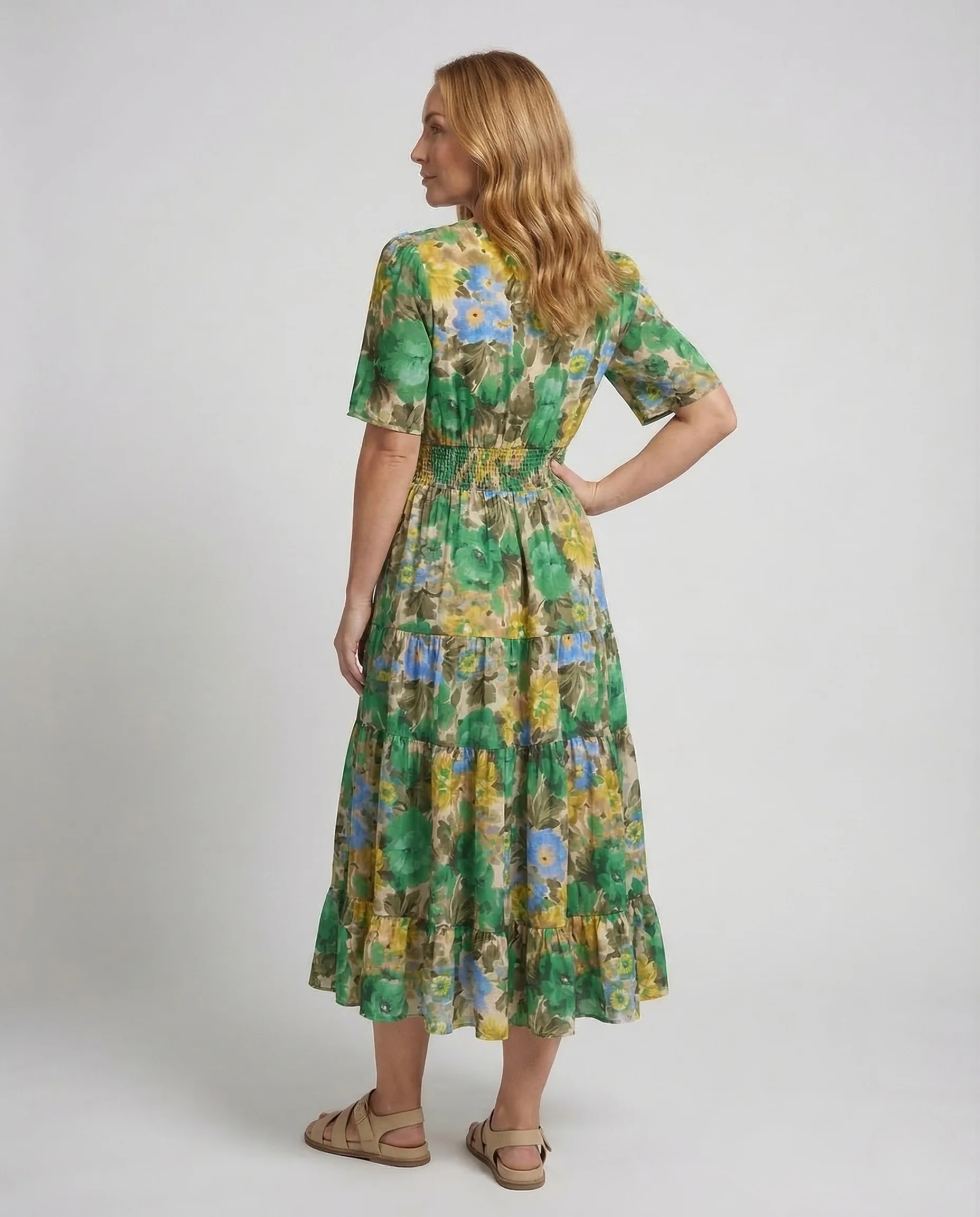 Damen Midikleid Blumen V Ausschnitt - Image 4