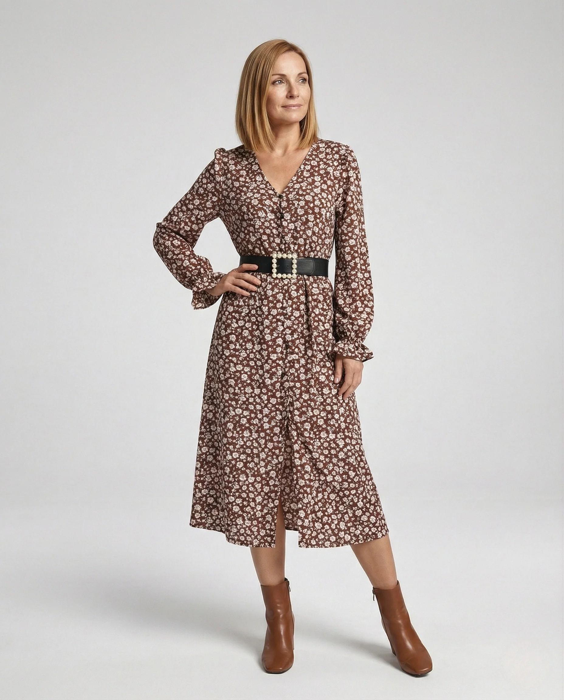 Damen Blumenkleid Midikleid Schlitz