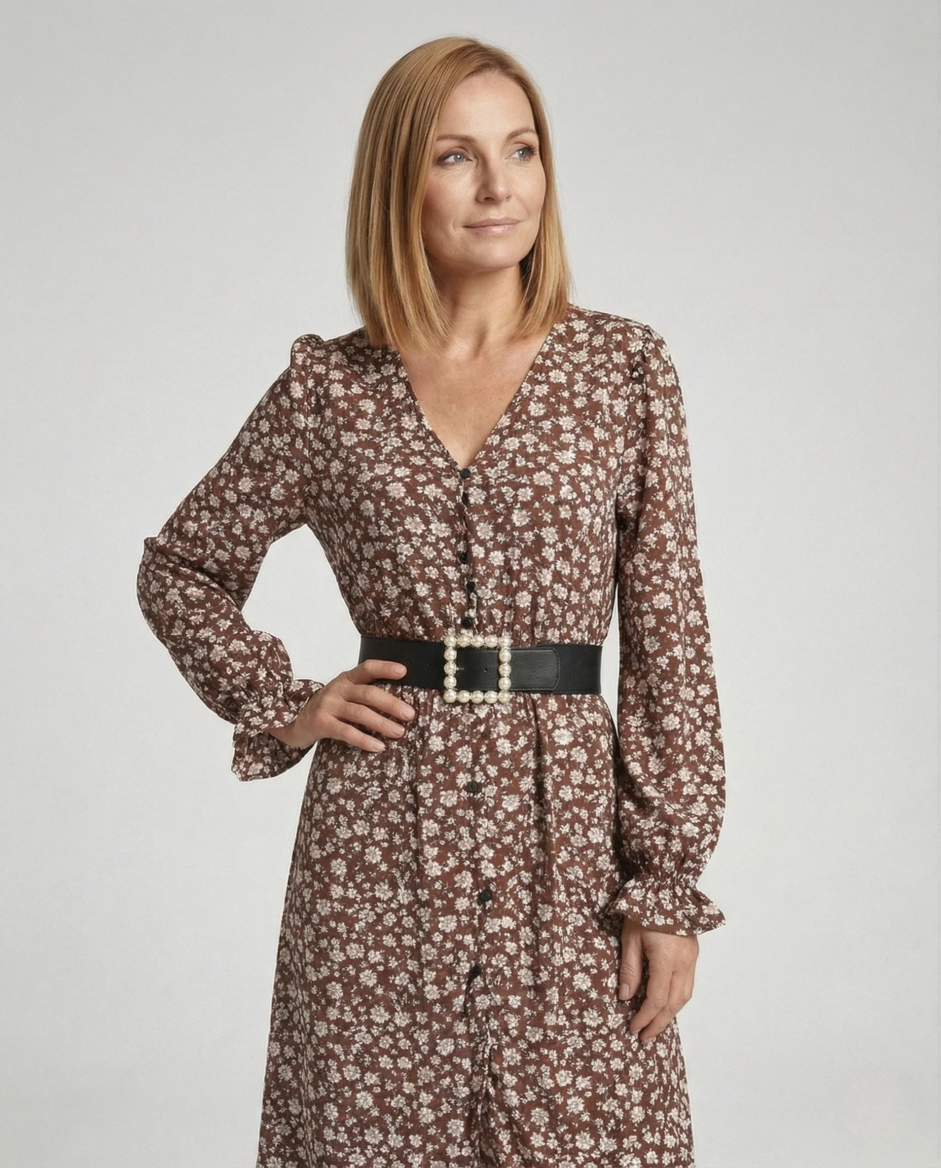 Damen Blumenkleid Midikleid Schlitz - Image 2