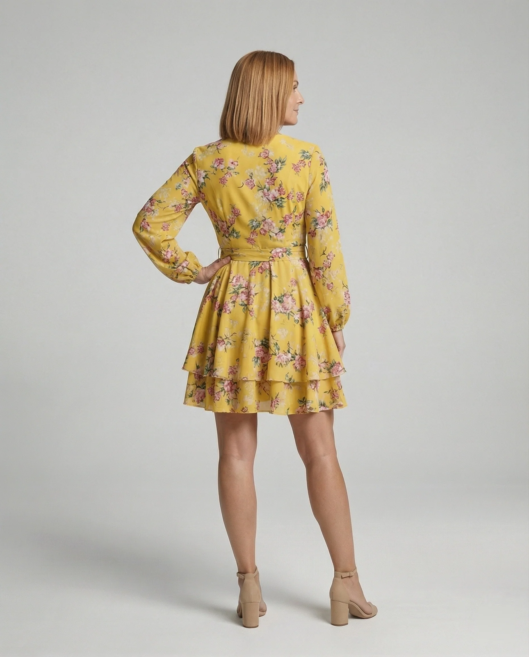 Damen Blumenkleid Midi Wickeloptik - Image 3