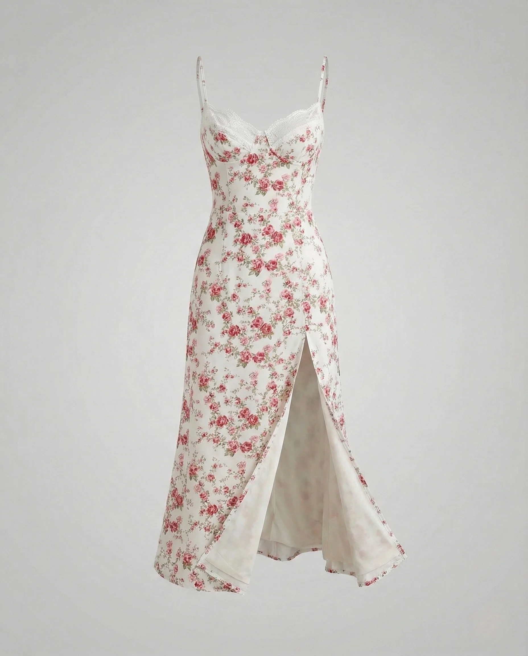 Damen Satin Spaghettiträgerkleid mit Schlitz - Image 6