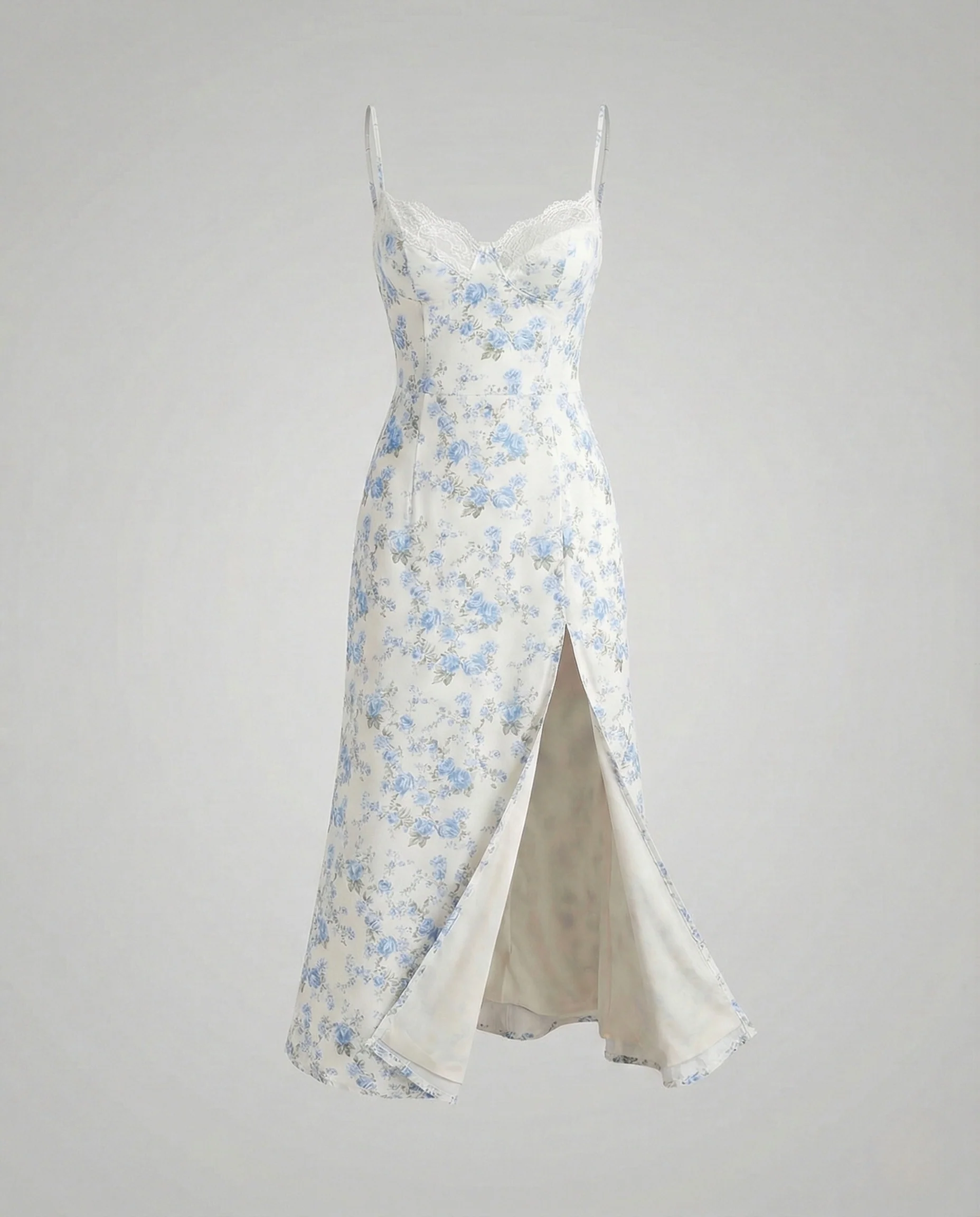 Damen Satin Spaghettiträgerkleid mit Schlitz - Image 7