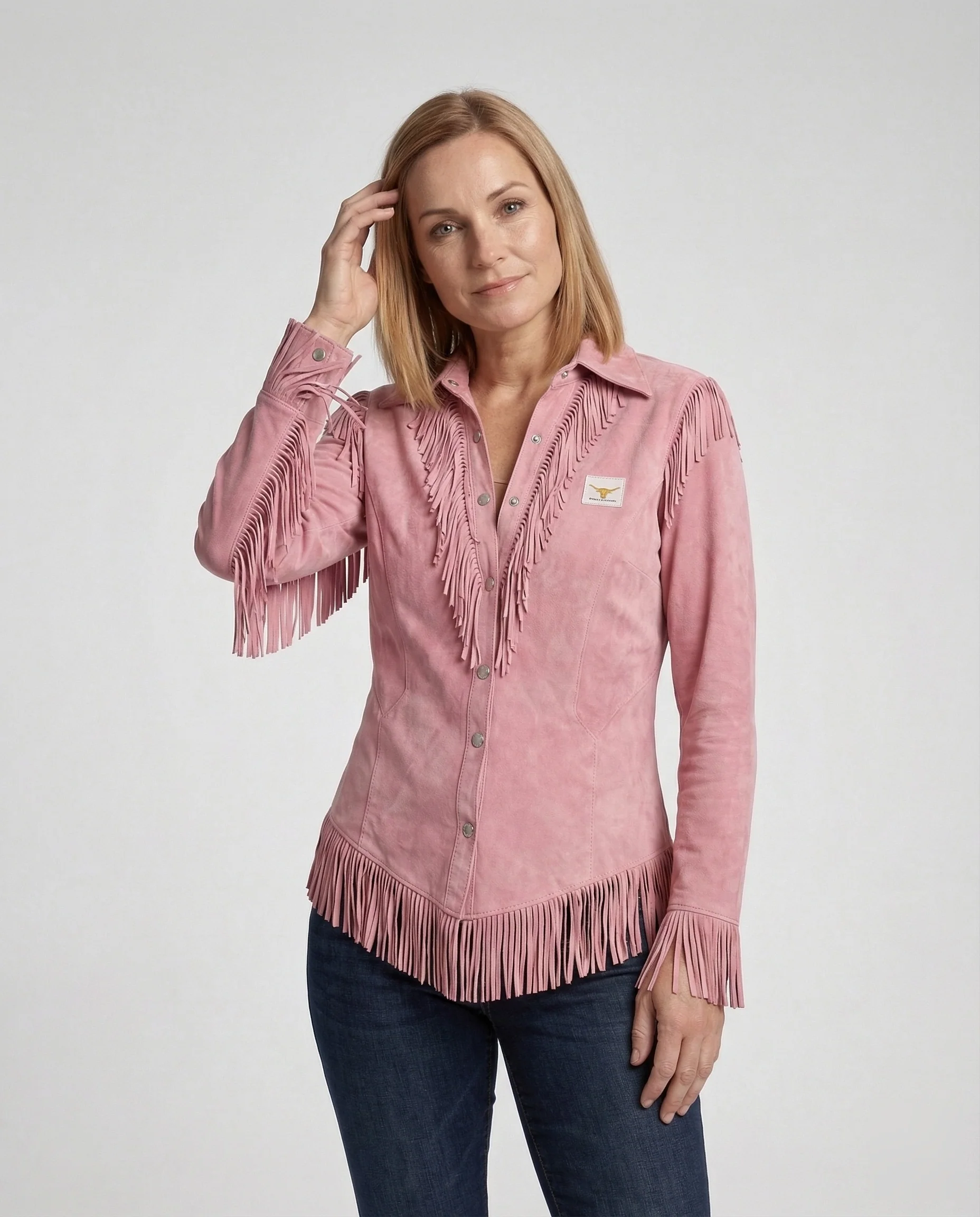 Damen Fransenbluse im Westernstil in Wildlederoptik - Image 2