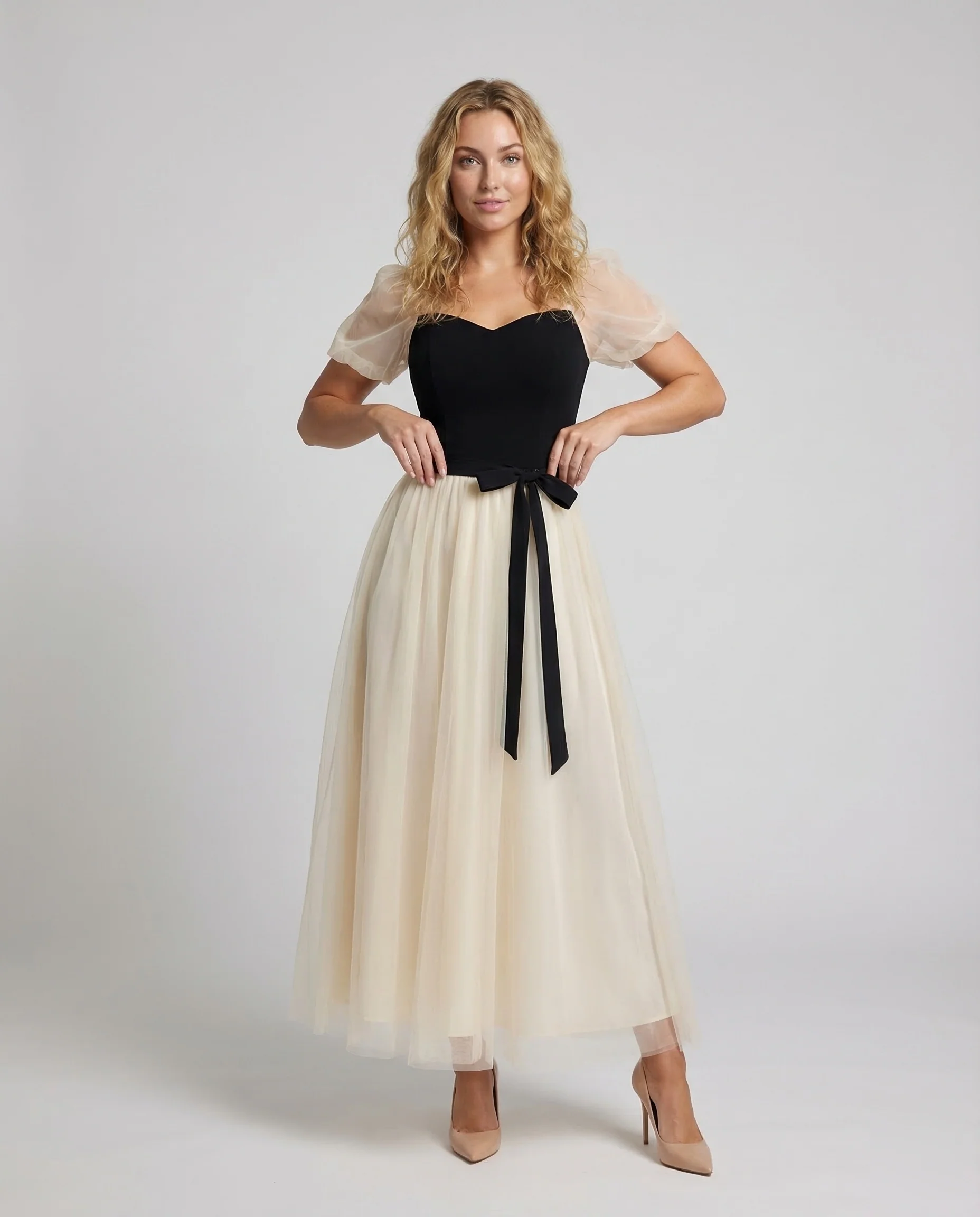 Damen Gala Maxikleid mit Tüllrock