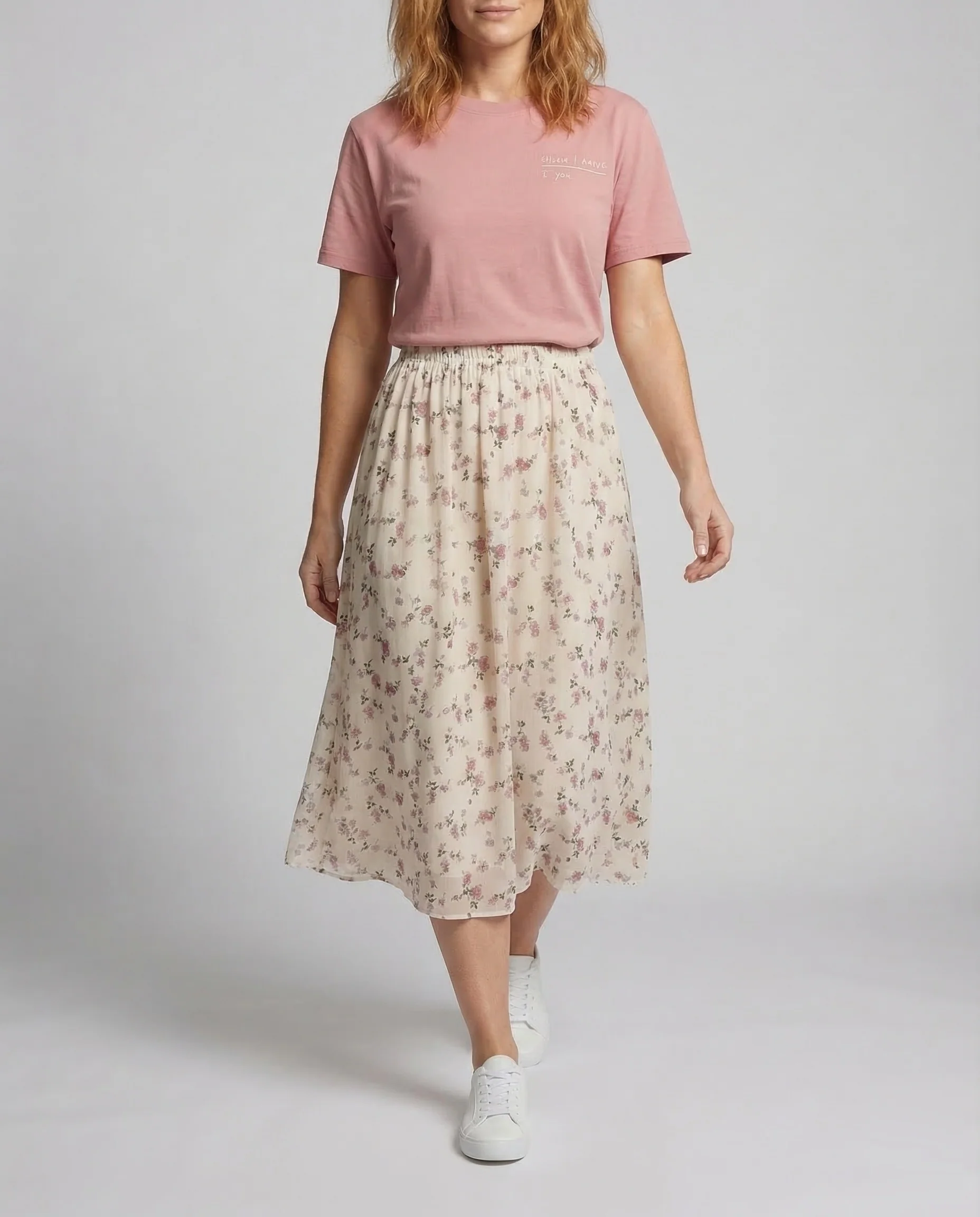 Damen Midirock Blumen Chiffon - Image 2