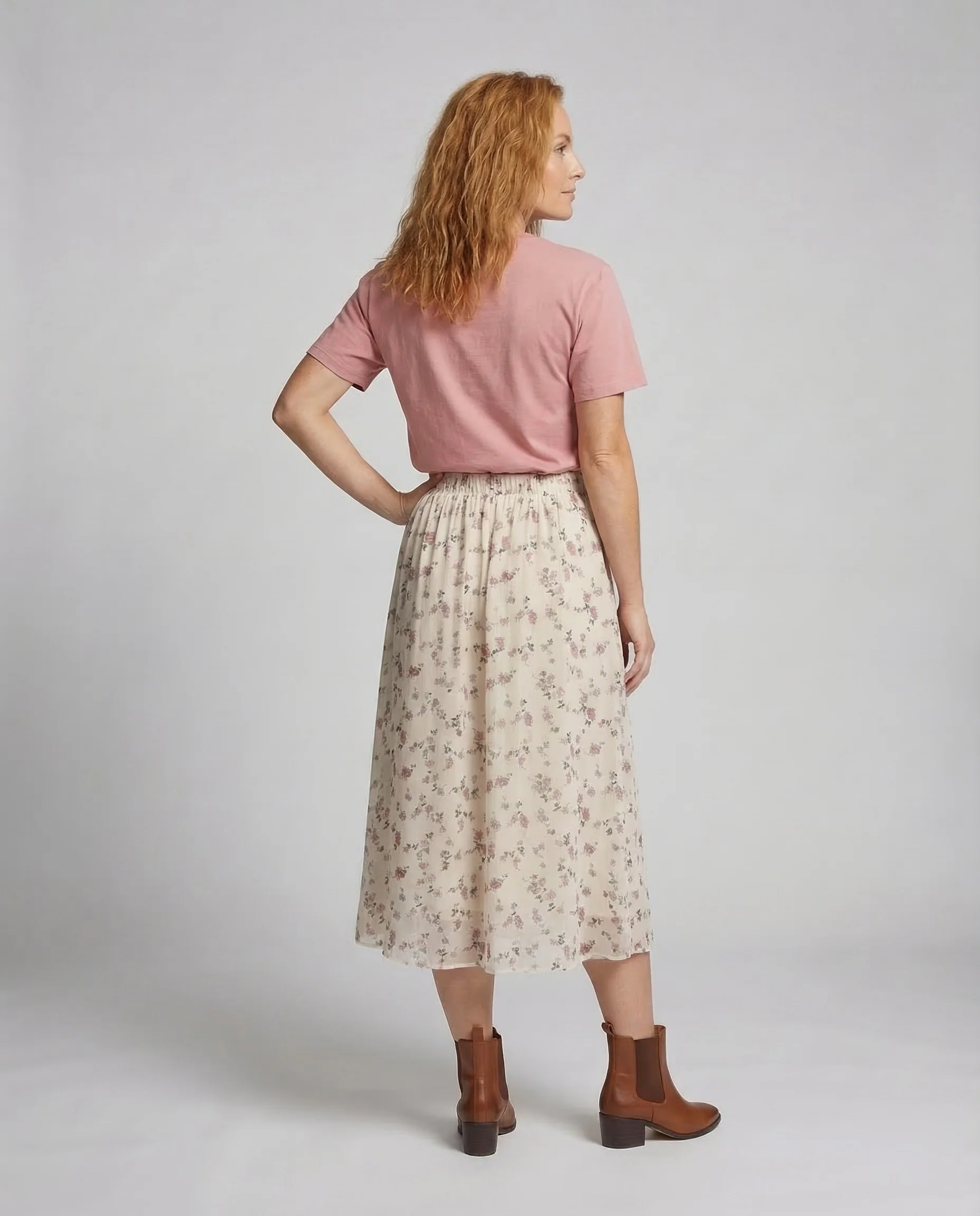 Damen Midirock Blumen Chiffon - Image 4