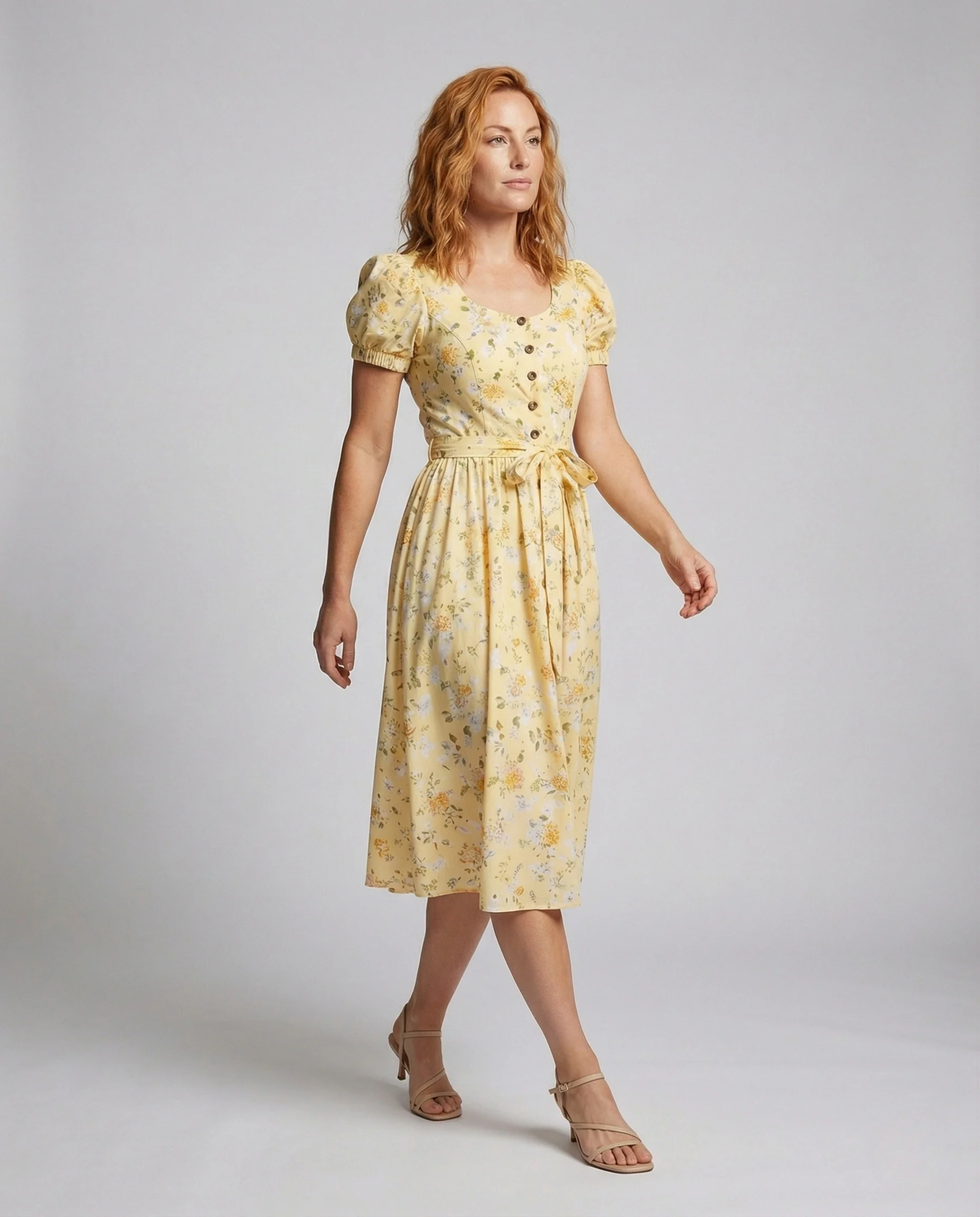 Damen Geblümtes Midikleid mit Puffärmeln - Image 2