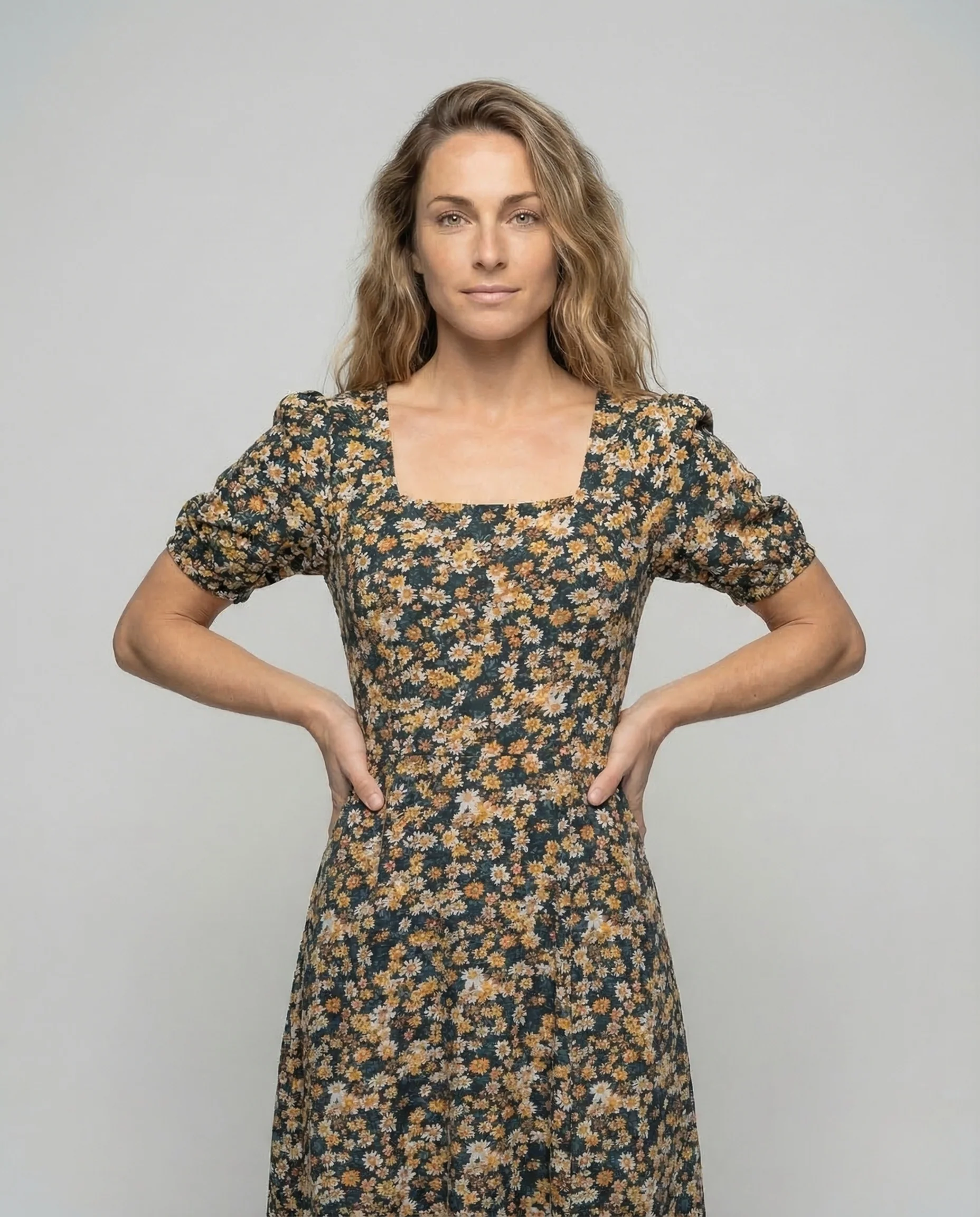Damen Midikleid Blumen Puffärmel - Image 2