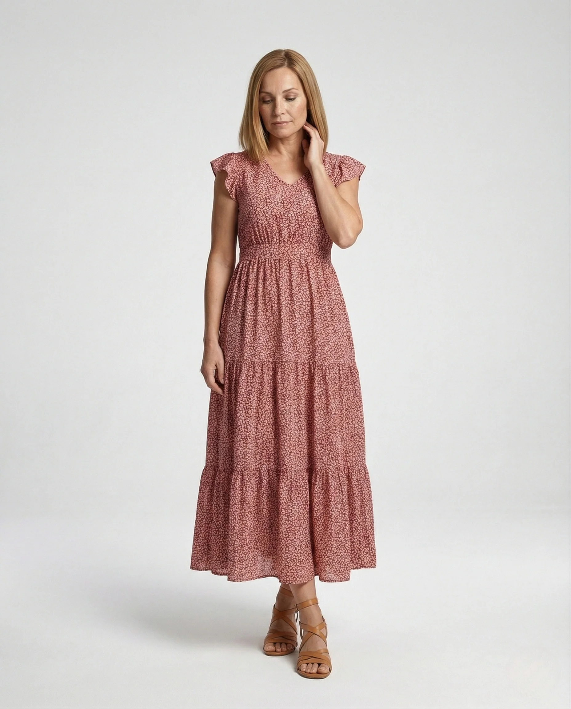Damen Blumenkleid Maxikleid Stufen