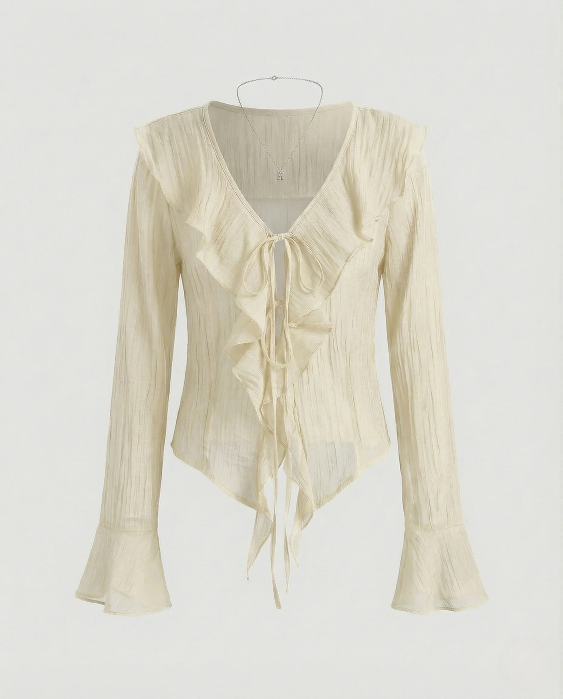 Damen Gecrinkelte Chiffonbluse mit Volantkragen - Image 5